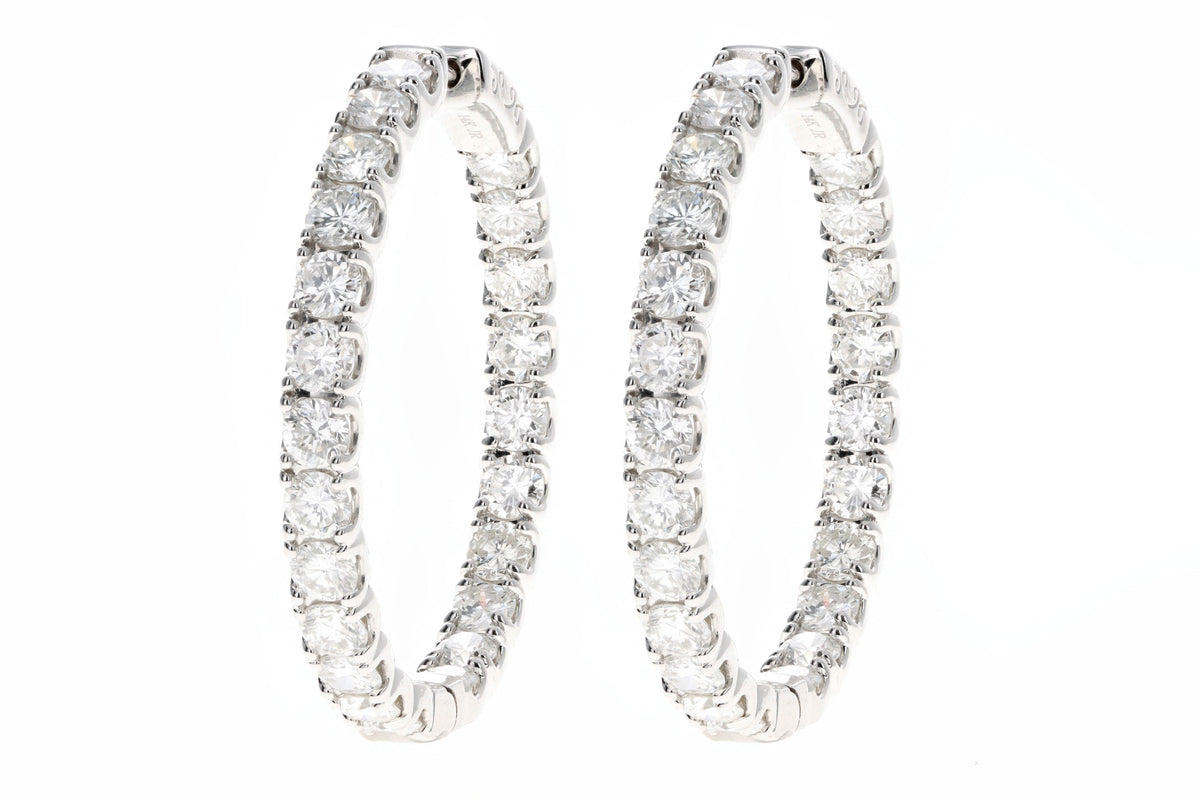 14K White Gold 8.50 Carat Total Weight Round Brilliant Diamond Inside-Out Hoop Earrings - Queen May