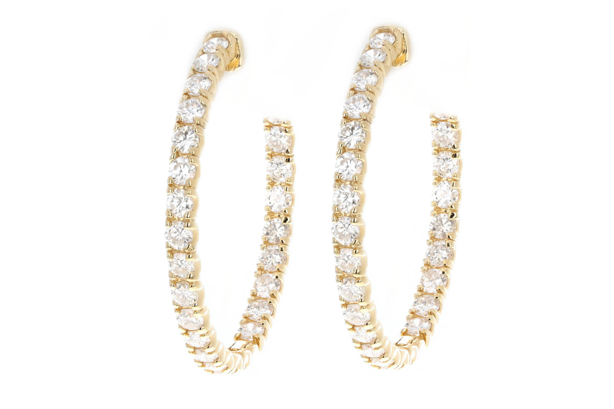 14K Yellow Gold 4.61 Carat Total Weight Round Brilliant Cut Diamond Inside-Out Hoop Earrings - Queen May