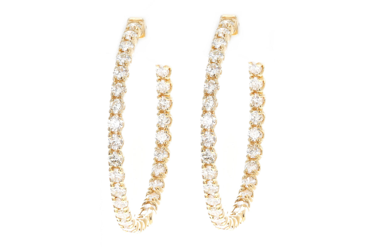 14K Yellow Gold 5.40 Carat Total Weight Round Brilliant Cut Diamond Inside-Out Hoop Earrings - Queen May