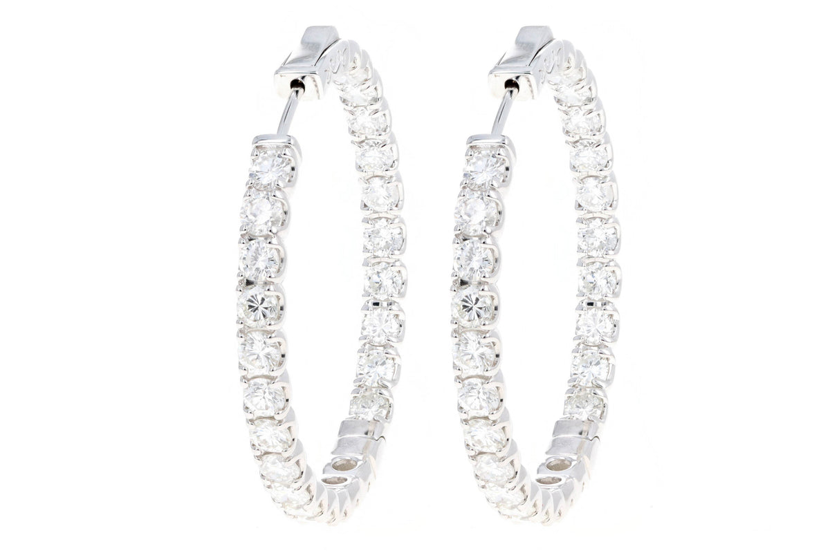 14K White Gold 7.0 Carat Total Weight Round Brilliant Cut Diamond Inside-Out Hoop Earrings - Queen May