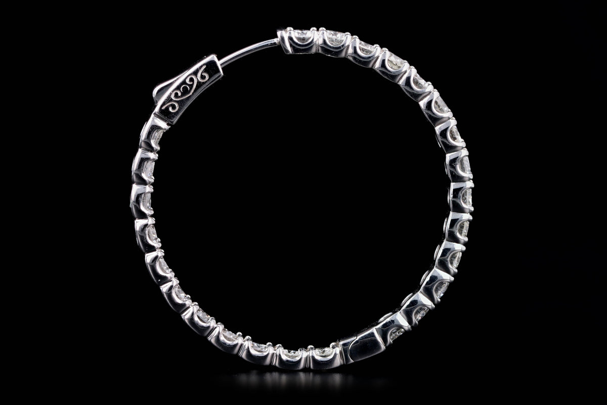 14K White Gold 7.0 Carat Total Weight Round Brilliant Cut Diamond Inside-Out Hoop Earrings - Queen May