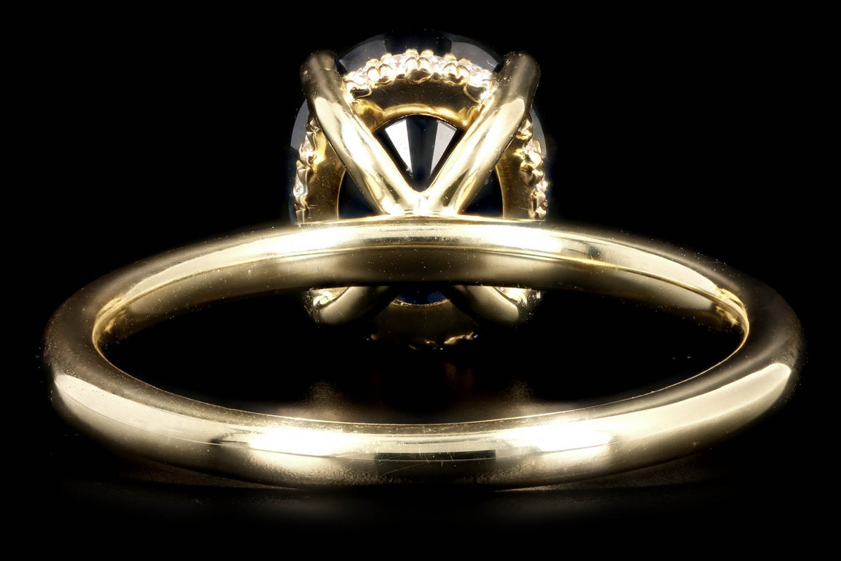 18K Yellow Gold 3.05 Carat Oval Natural Sapphire & Diamond Hidden Halo Ring - Queen May