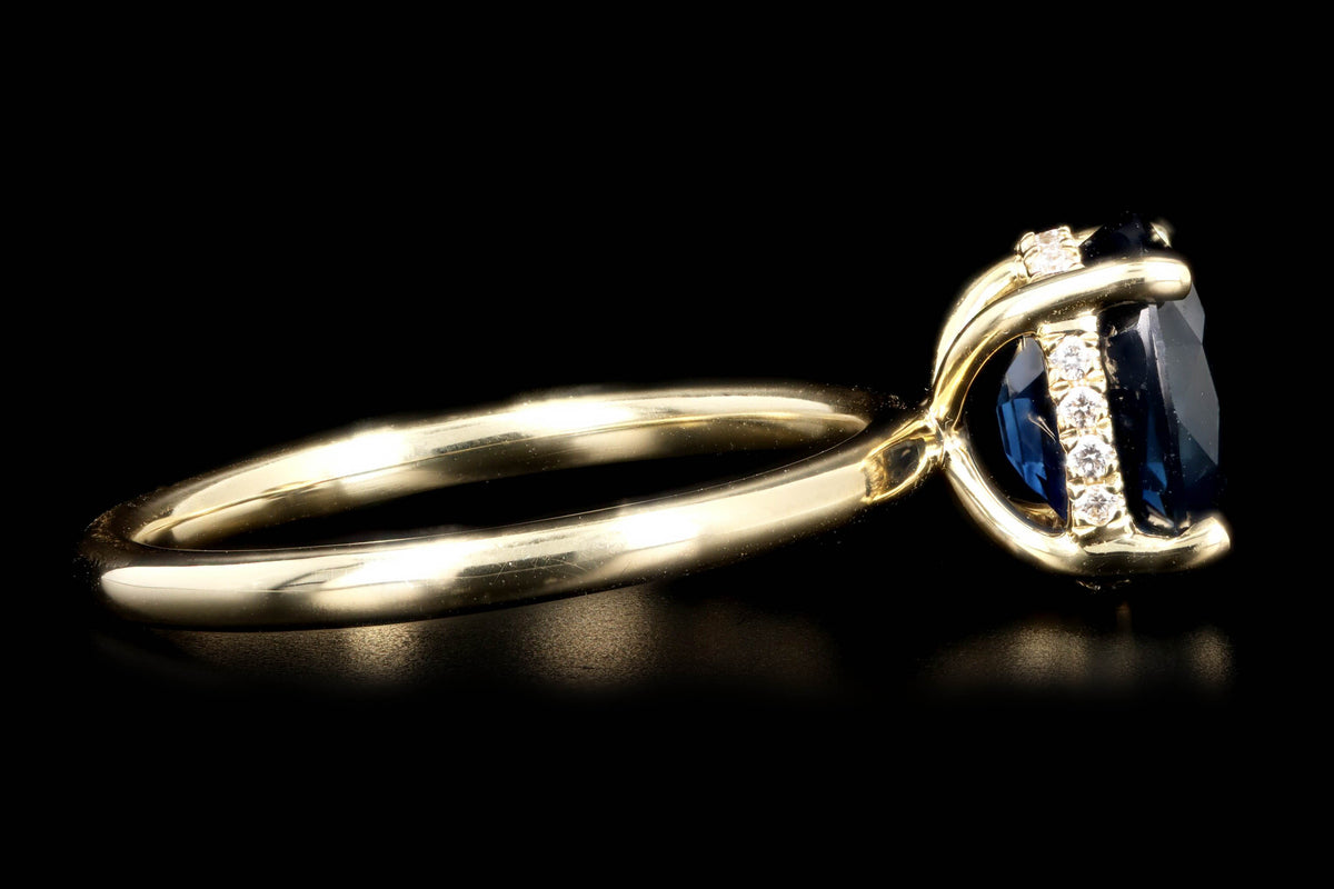 18K Yellow Gold 3.05 Carat Oval Natural Sapphire & Diamond Hidden Halo Ring - Queen May