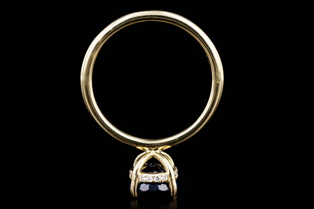 18K Yellow Gold 3.05 Carat Oval Natural Sapphire & Diamond Hidden Halo Ring - Queen May