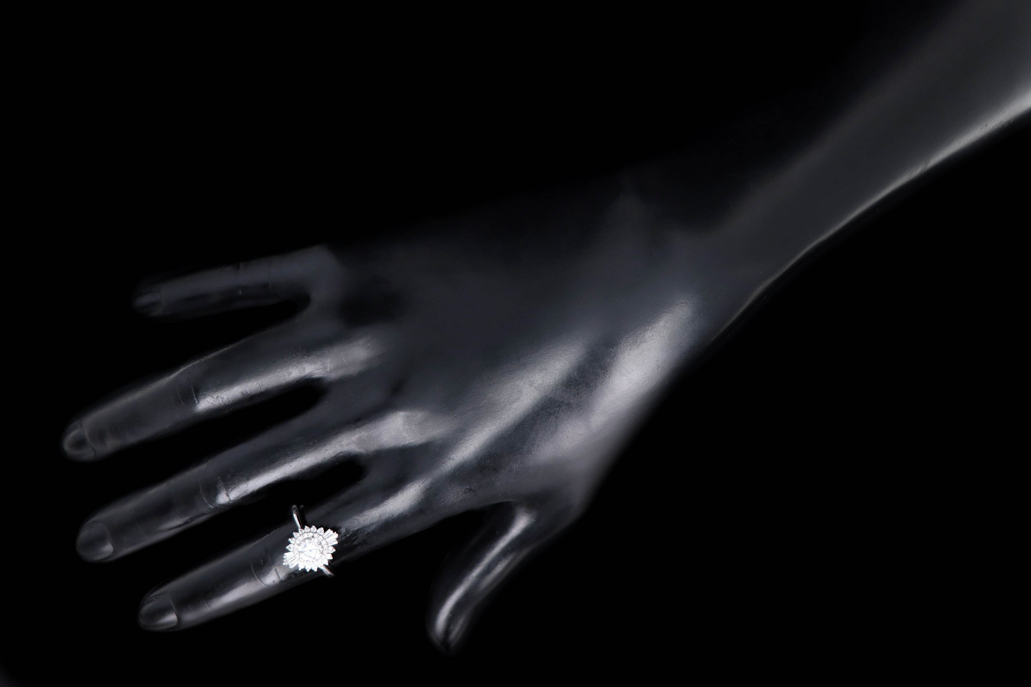 14K White Gold 0.66 Carat Round Brilliant Diamond Fan Ballerina Engagement Ring - Queen May