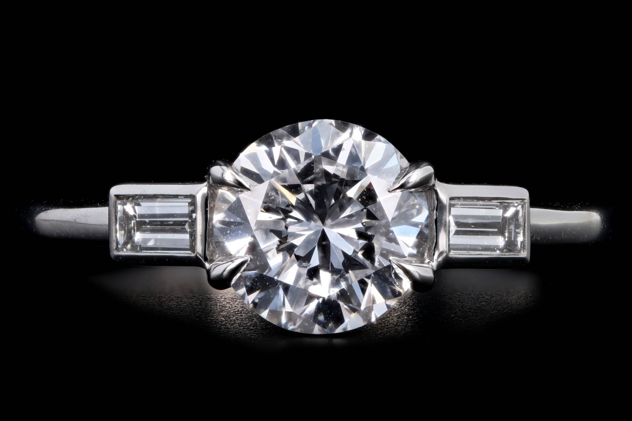 Platinum 1.37 Carat Round Brilliant Diamond Baguette Three Stone Engagement Ring GIA Certified - Queen May