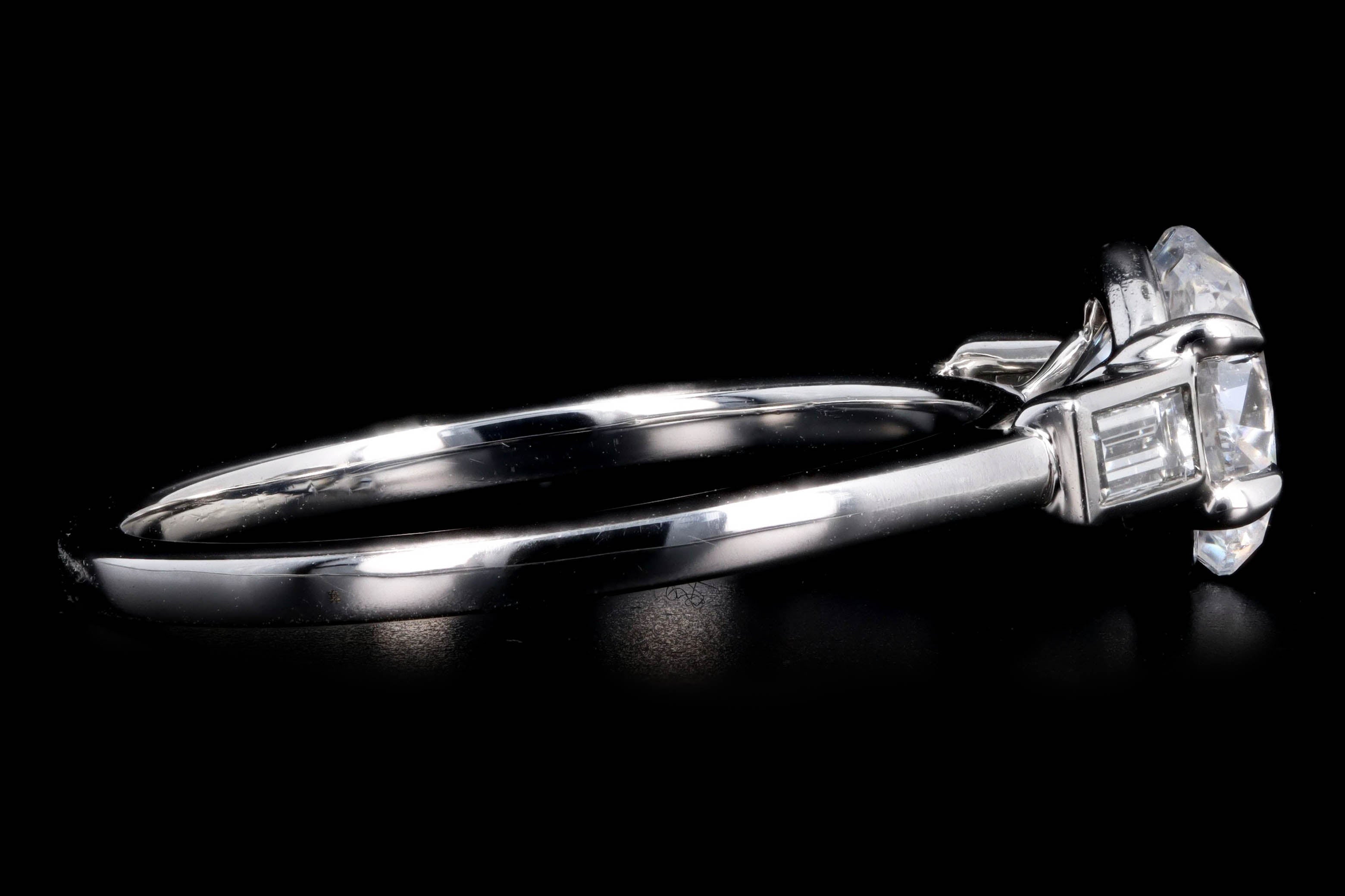 Platinum 1.37 Carat Round Brilliant Diamond Baguette Three Stone Engagement Ring GIA Certified - Queen May