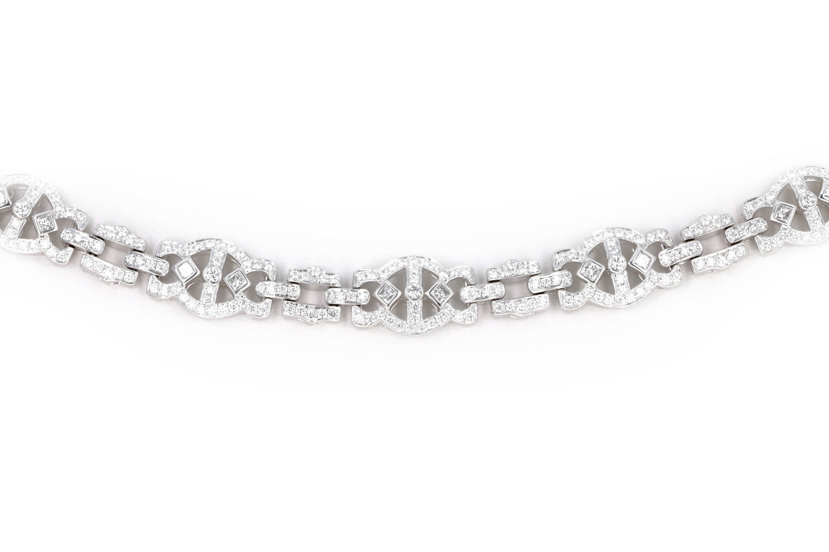18K White Gold 10 Carat Total Weight Diamond Princess Link Choker Necklace - Queen May