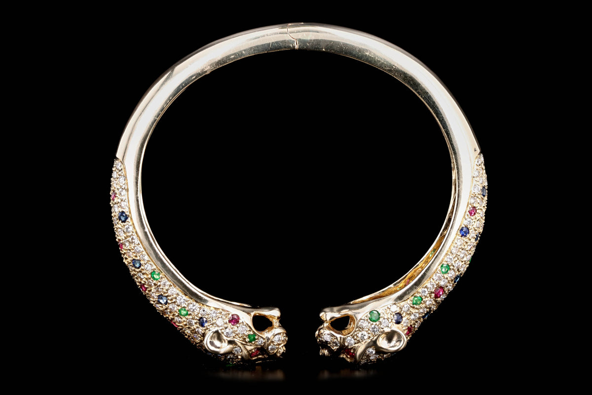 14K Yellow Gold Diamond & Gemstone Panther Bracelet - Queen May