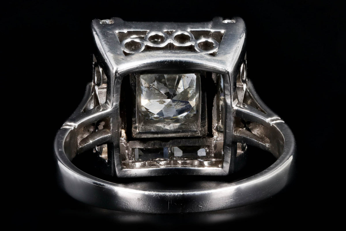 Art Deco Platinum 1 Carat Old European Cut Diamond Baguette Halo Ring - Queen May