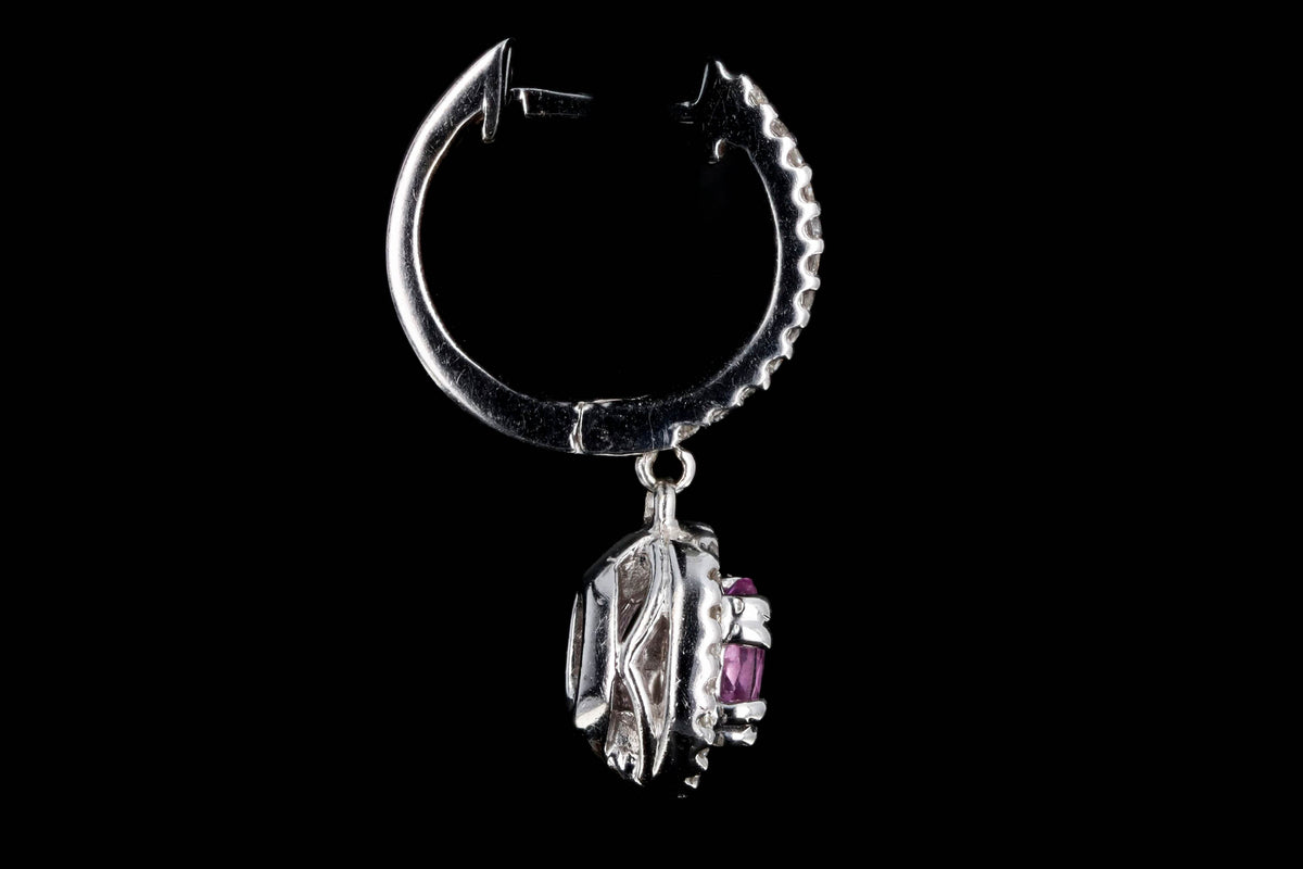 18K White Gold Oval Natural Pink Sapphire & Diamond Halo Drop Earrings - Queen May