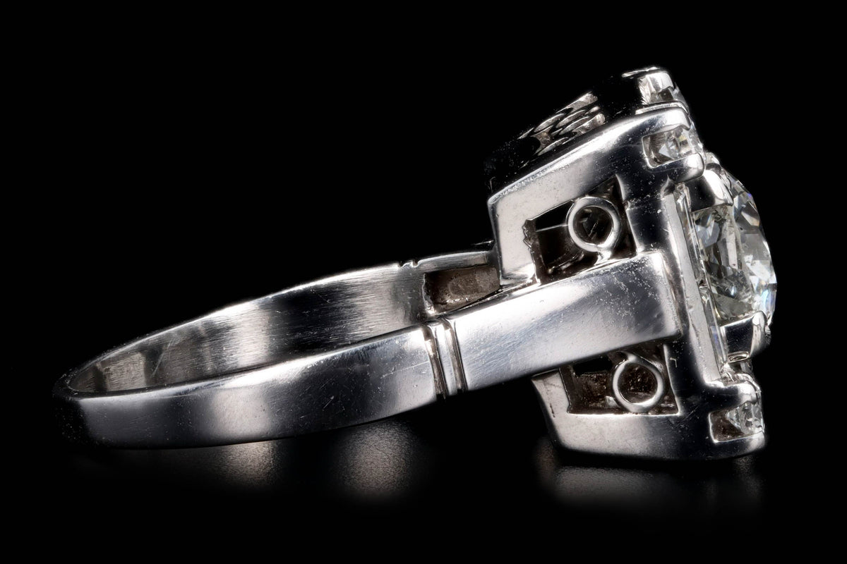Art Deco Platinum 1 Carat Old European Cut Diamond Baguette Halo Ring - Queen May