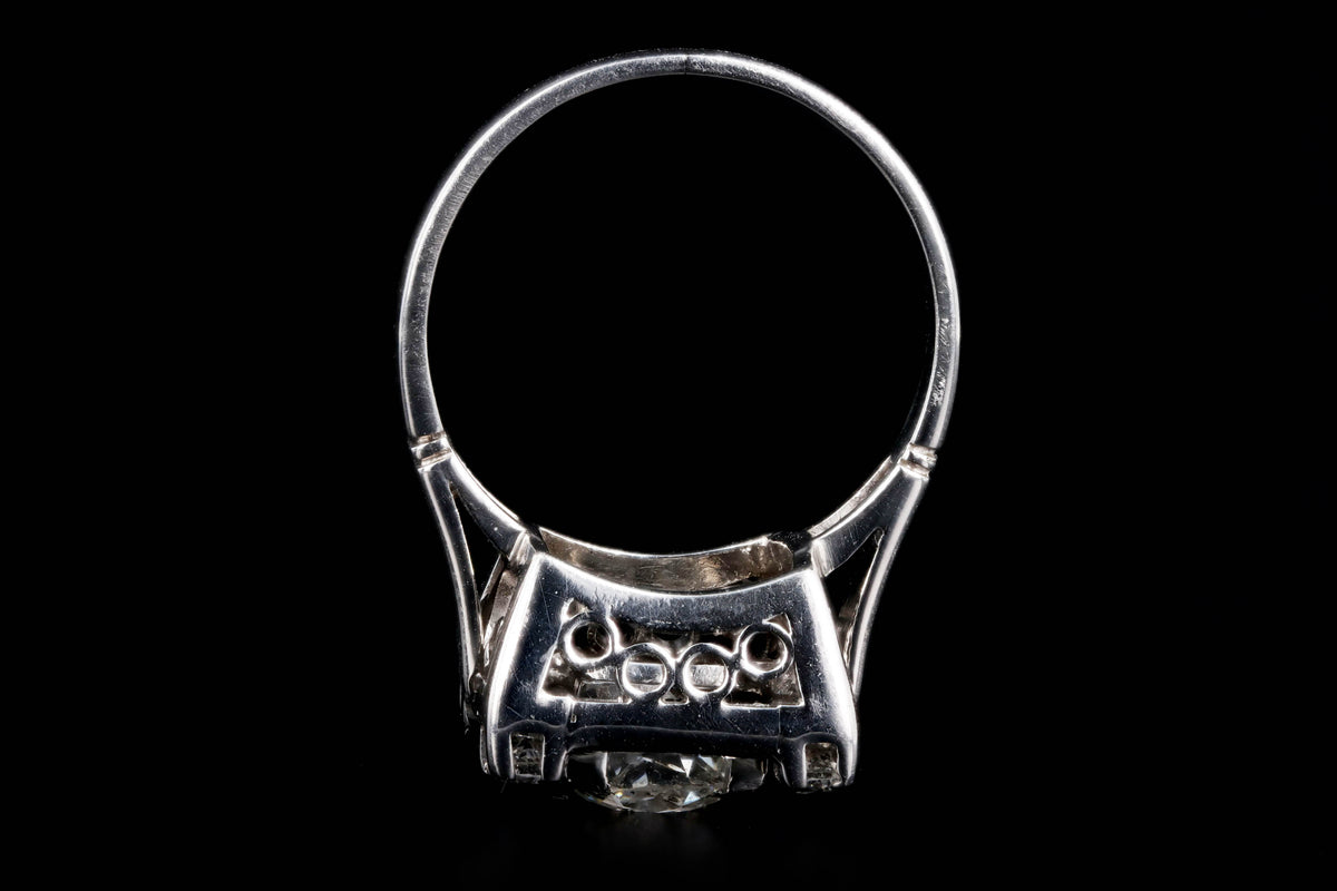 Art Deco Platinum 1 Carat Old European Cut Diamond Baguette Halo Ring - Queen May
