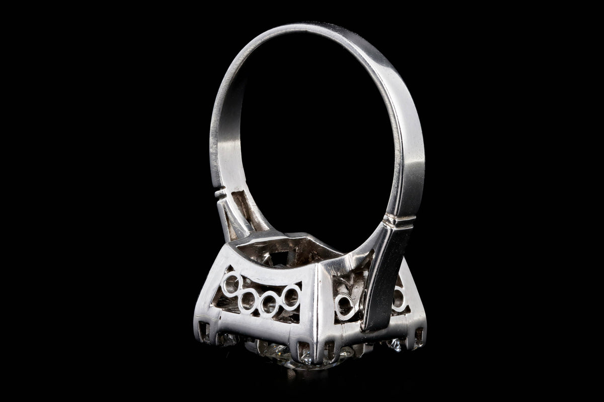 Art Deco Platinum 1 Carat Old European Cut Diamond Baguette Halo Ring - Queen May