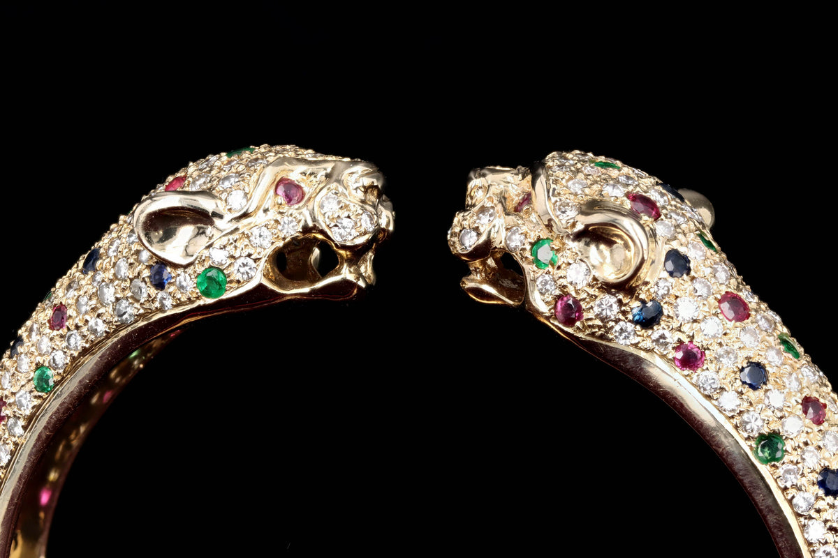 14K Yellow Gold Diamond & Gemstone Panther Bracelet - Queen May