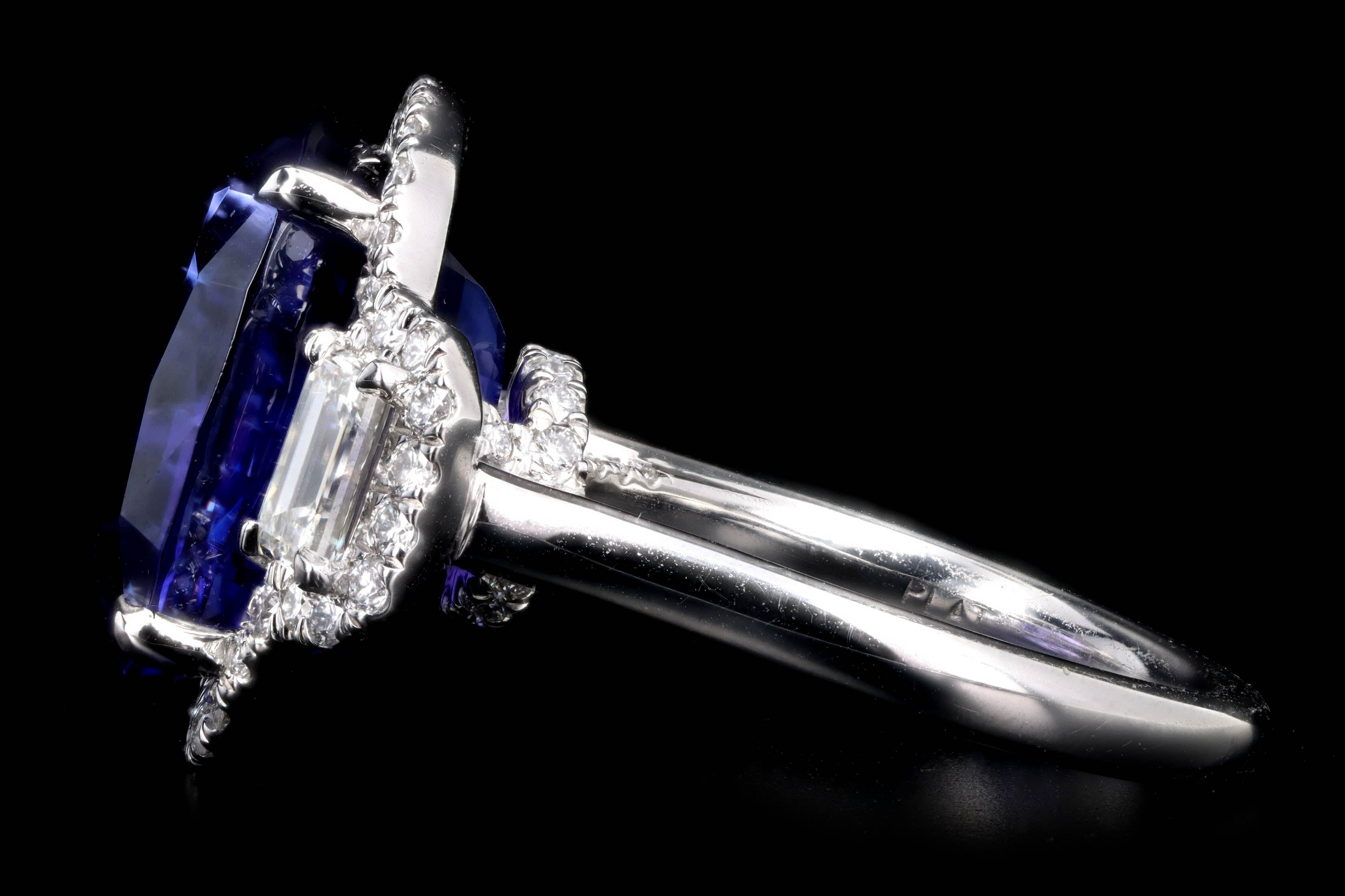 Platinum 13.6 Carat Cushion Tanzanite & Diamond Ring - Queen May