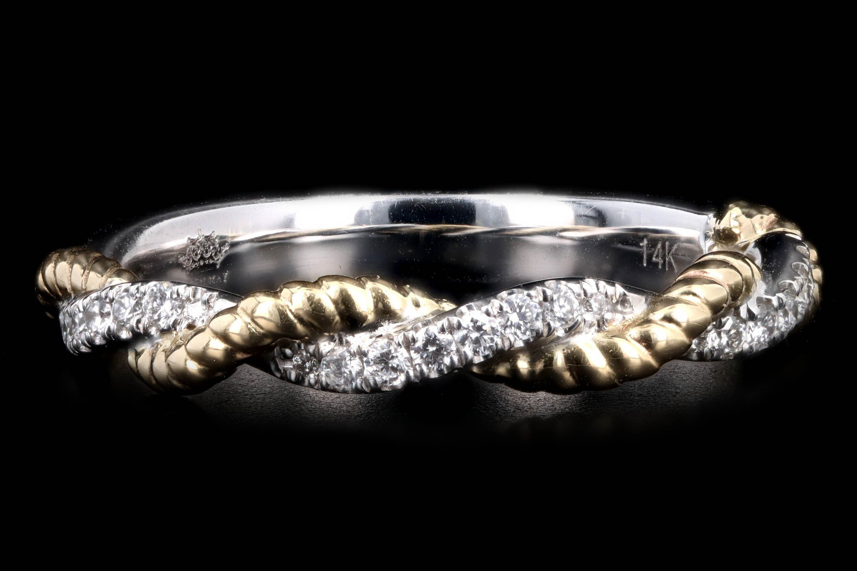 14K Gold Twisted Rope Diamond Stackable Wedding Band - Queen May