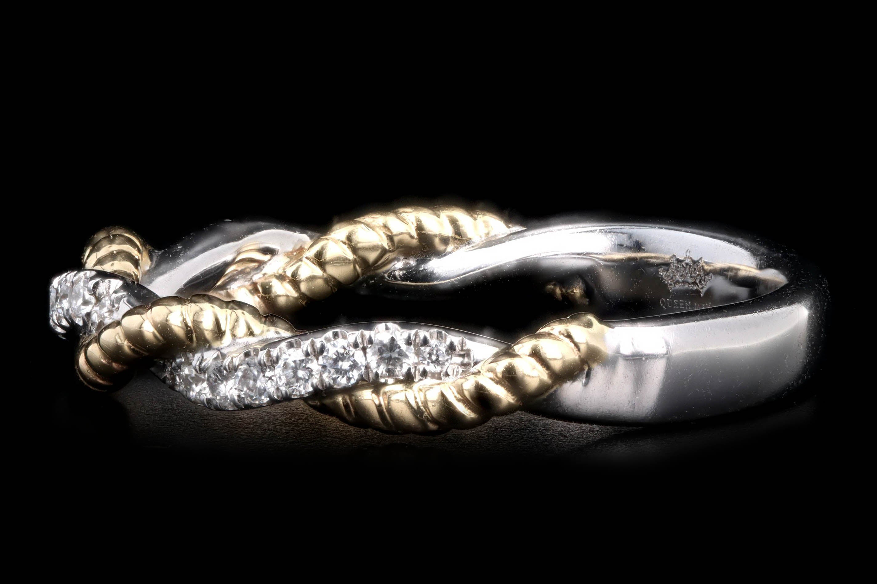 14K Gold Twisted Rope Diamond Stackable Wedding Band - Queen May