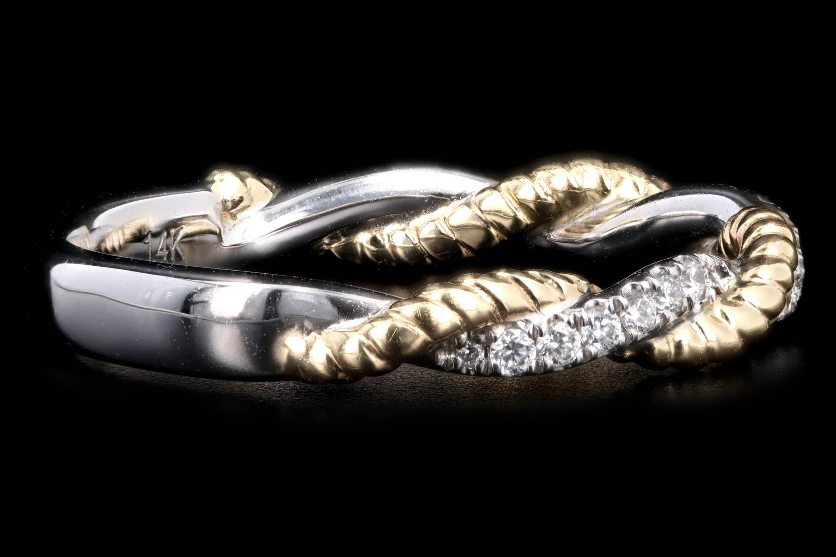 14K Gold Twisted Rope Diamond Stackable Wedding Band - Queen May