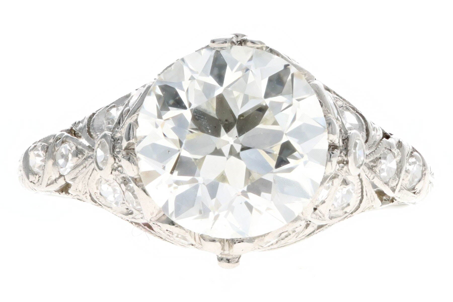 Art Deco Platinum 2.75 Carat Old European Cut Diamond Engagement Ring GIA Certified - Queen May