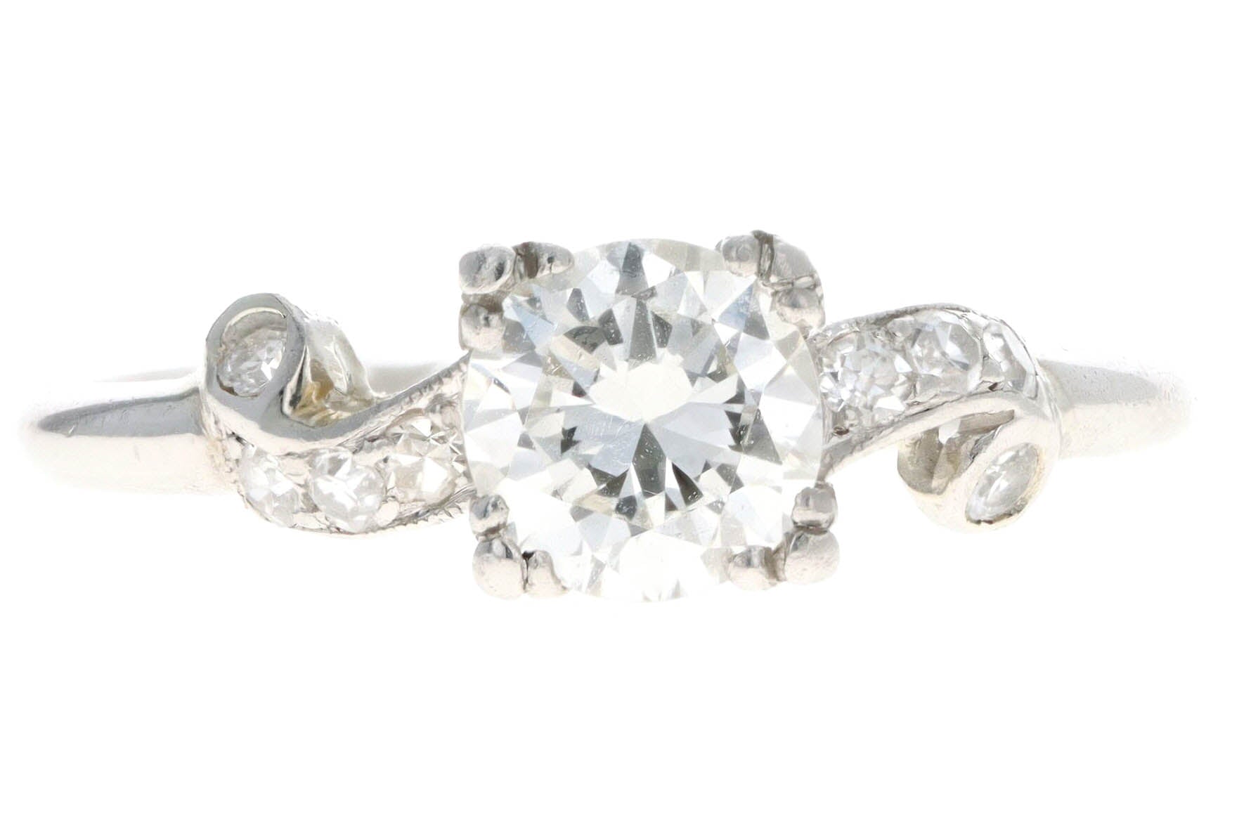 Art Deco Platinum .75 Carat Round Brilliant Cut Diamond Engagement Ring - Queen May