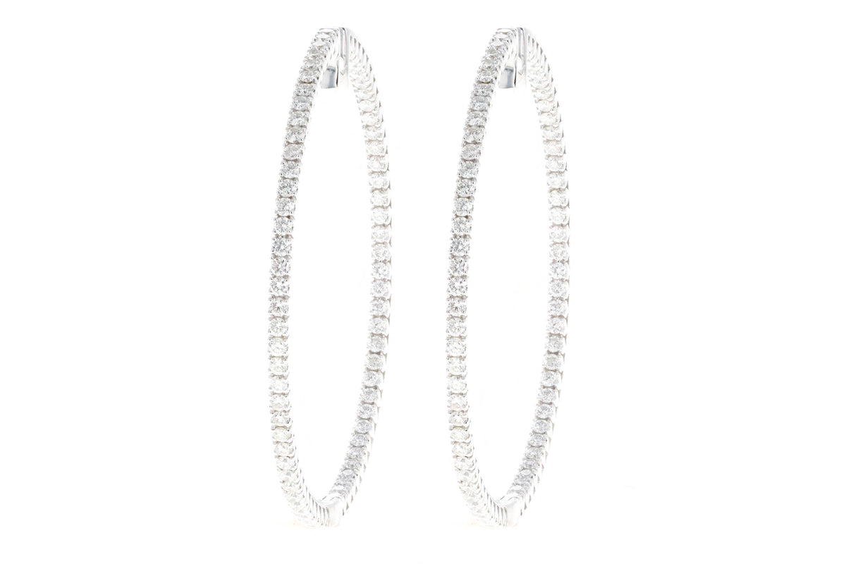 18K White Gold 2.2 Carat Total Weight Round Brilliant Diamond Inside-Out Hoop Earrings - Queen May
