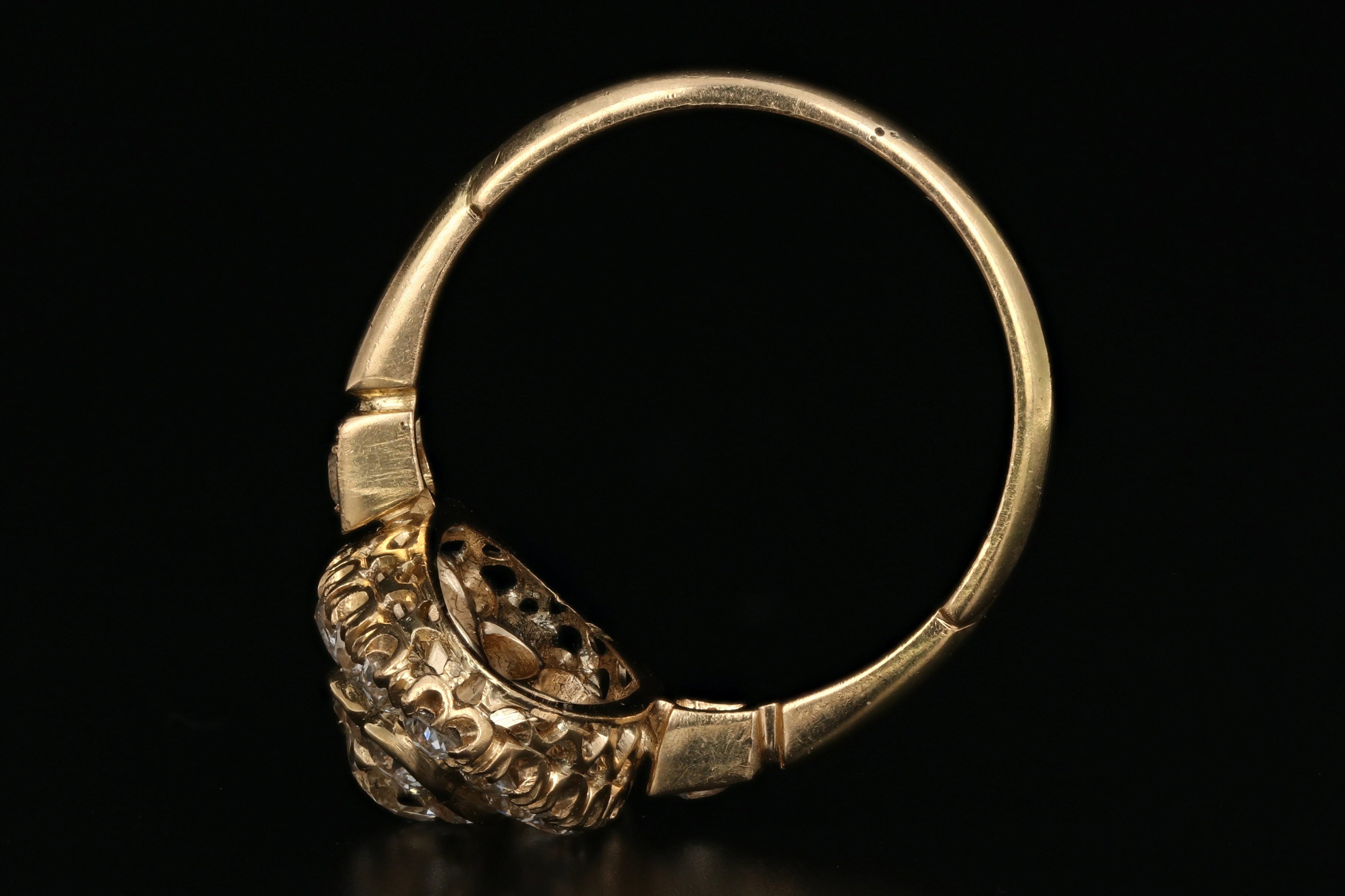 Victorian 18K Yellow Gold 2.33 Carat Total Weight Diamond Navette Ring - Queen May