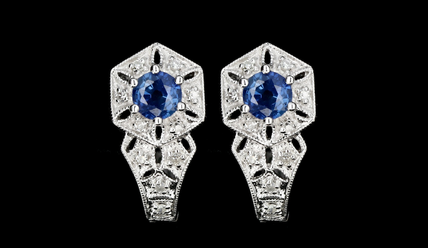 Modern 14K White Gold .60 Carat Natural Sapphire and Diamond Earrings - Queen May