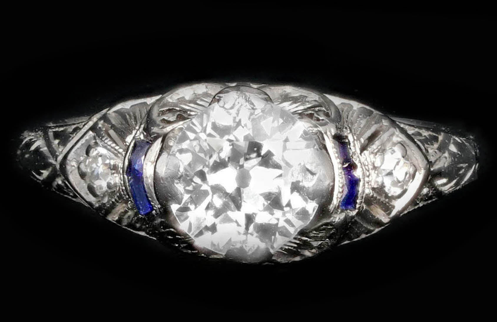 Art Deco Platinum .90 CTR Old European Cut Diamond Engagement Ring - Queen May