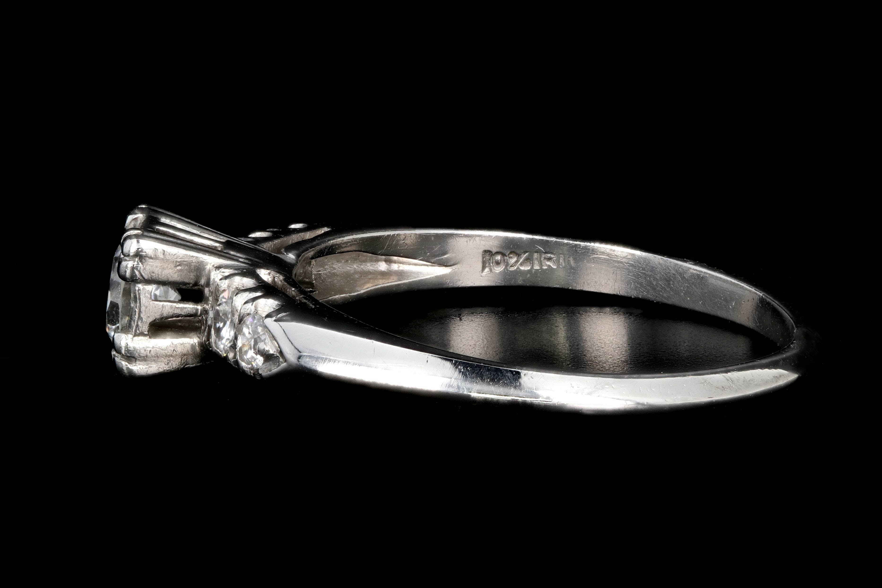 Mid Century Platinum .26 Carat Transition Cut Diamond Engagement Ring - Queen May