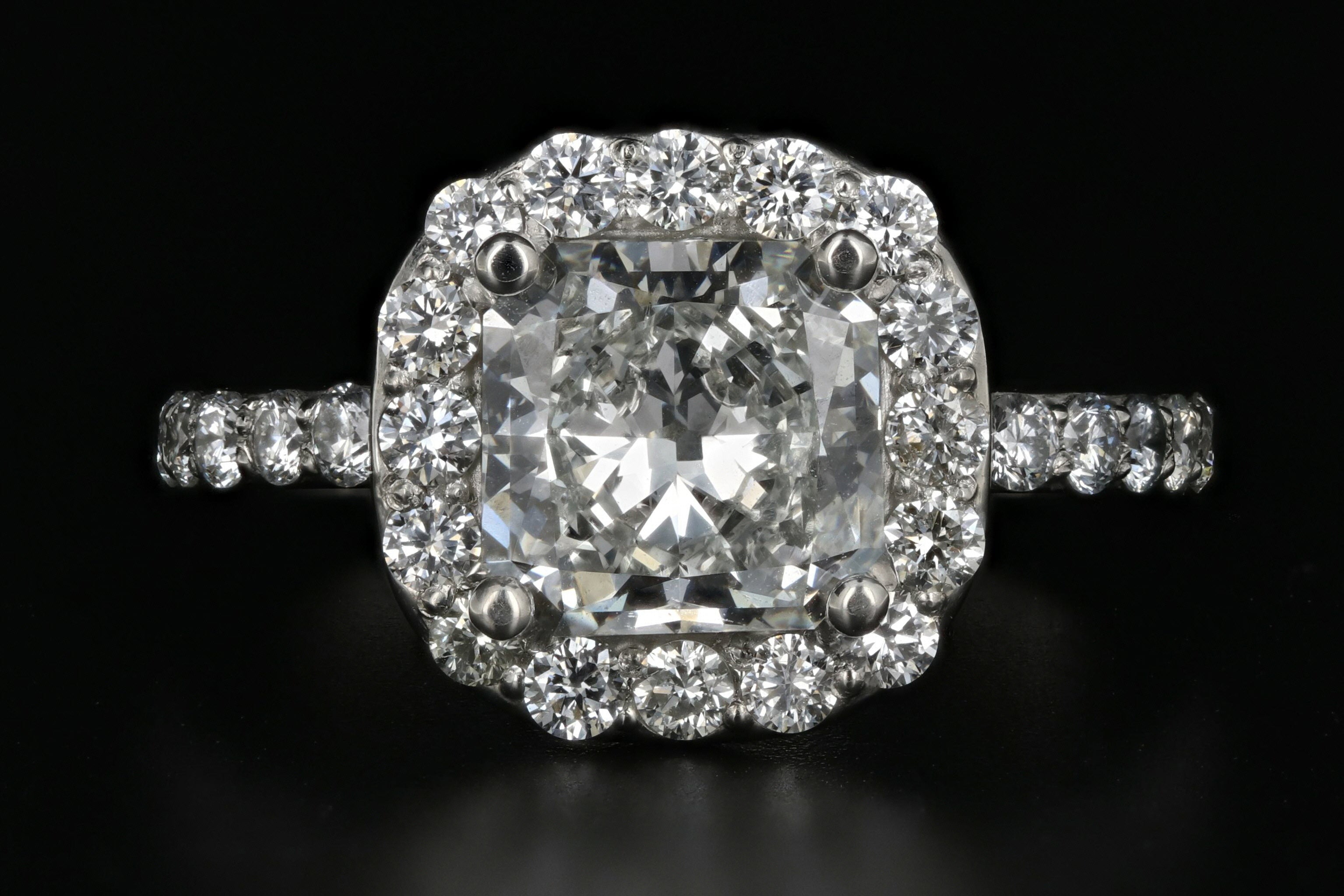 New Platinum 2.11 Carat Radiant Diamond Halo Engagement Ring GIA Certified - Queen May