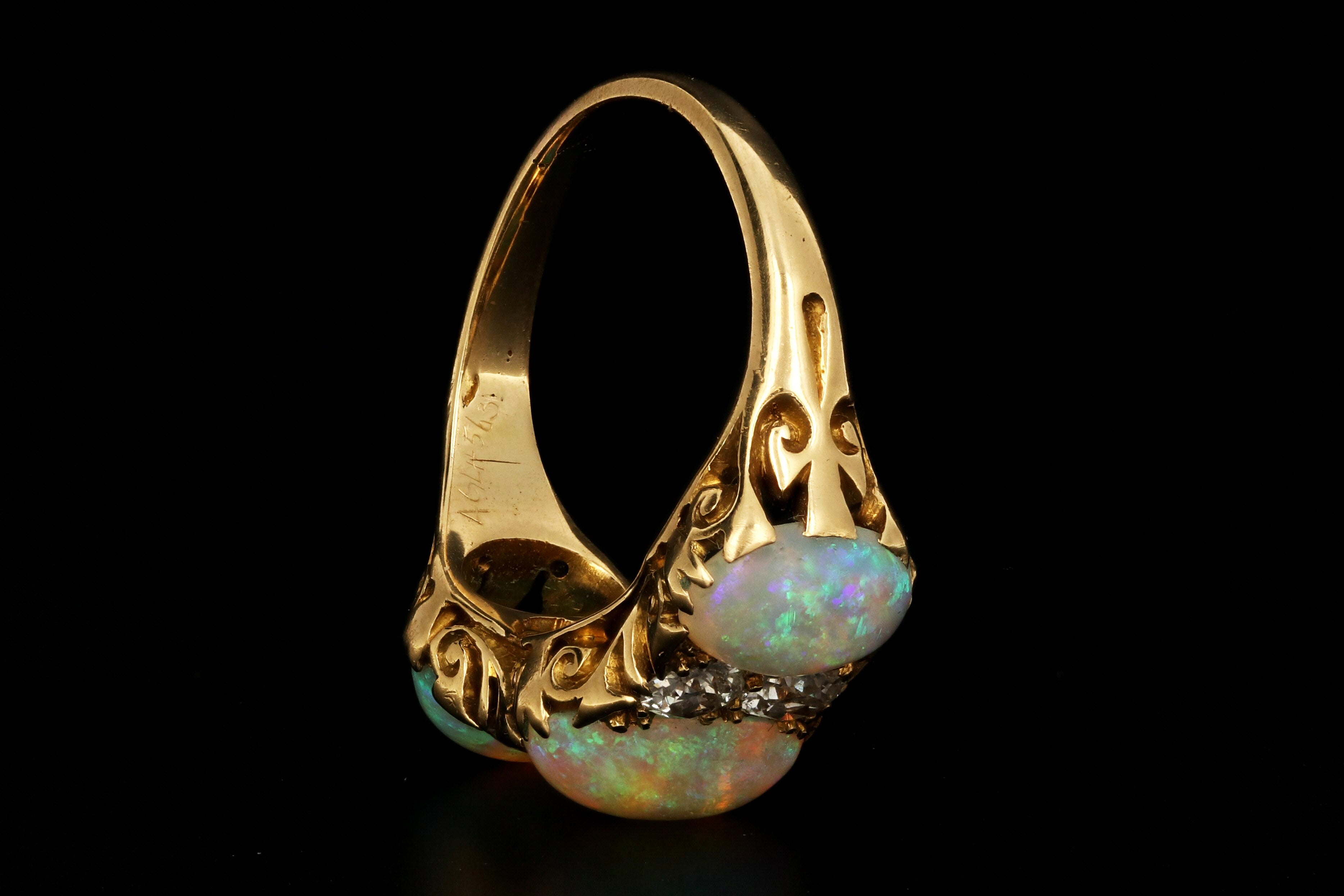 Victorian 18K Gold Opal & Old European Cut Diamond Ring c.1895 - Queen May