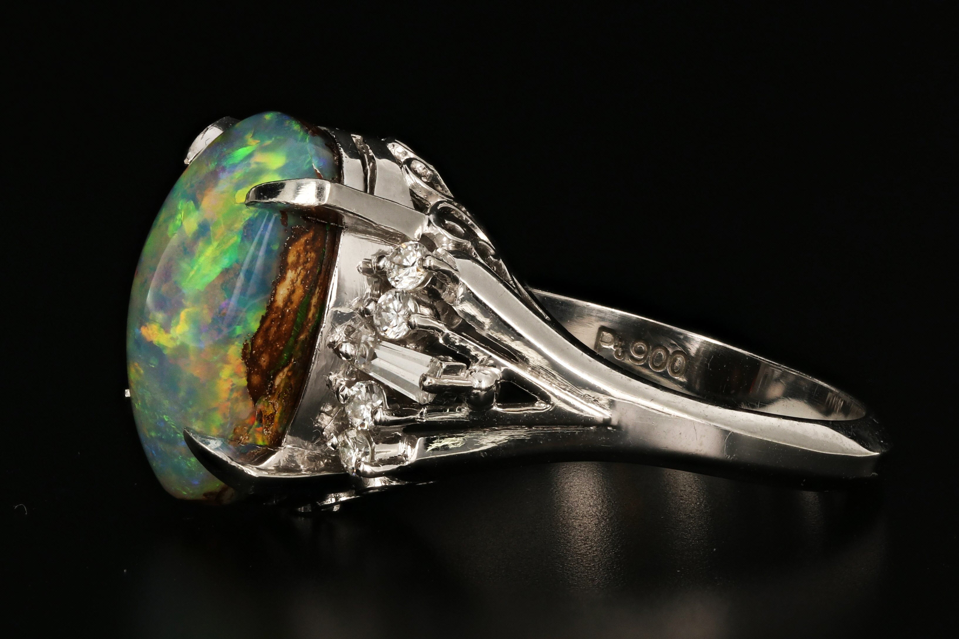 Platinum 5.12 Carat Boulder Opal Ring with Diamond Accents - Queen May