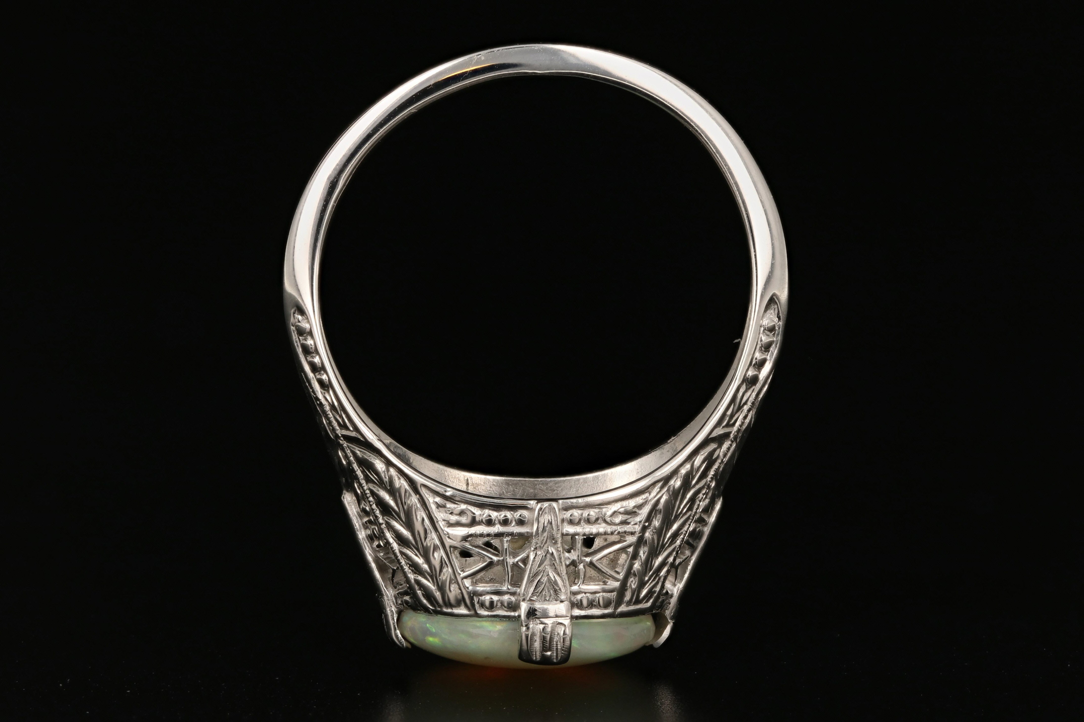 Art Deco 14K White Gold 1.21 Carat Opal Ring - Queen May