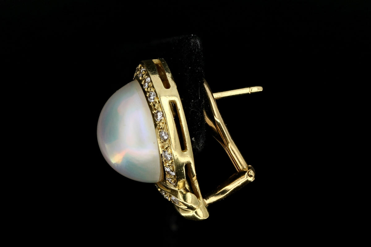 18K Yellow Gold Mabe Pearl & Diamond Earrings - Queen May
