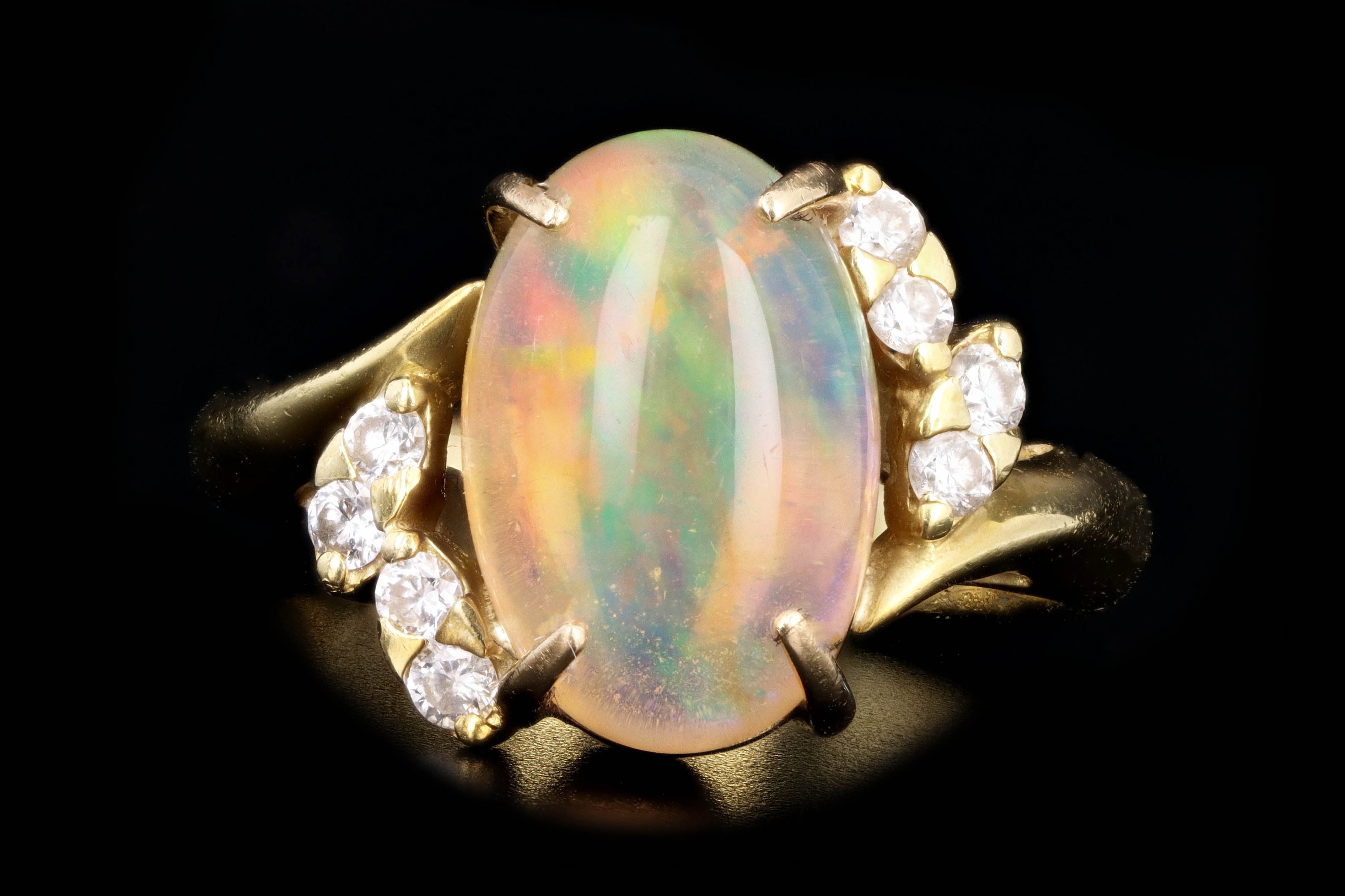 Modern 18K Yellow Gold 2.80 Carat Jelly Opal & Diamond Ring - Queen May