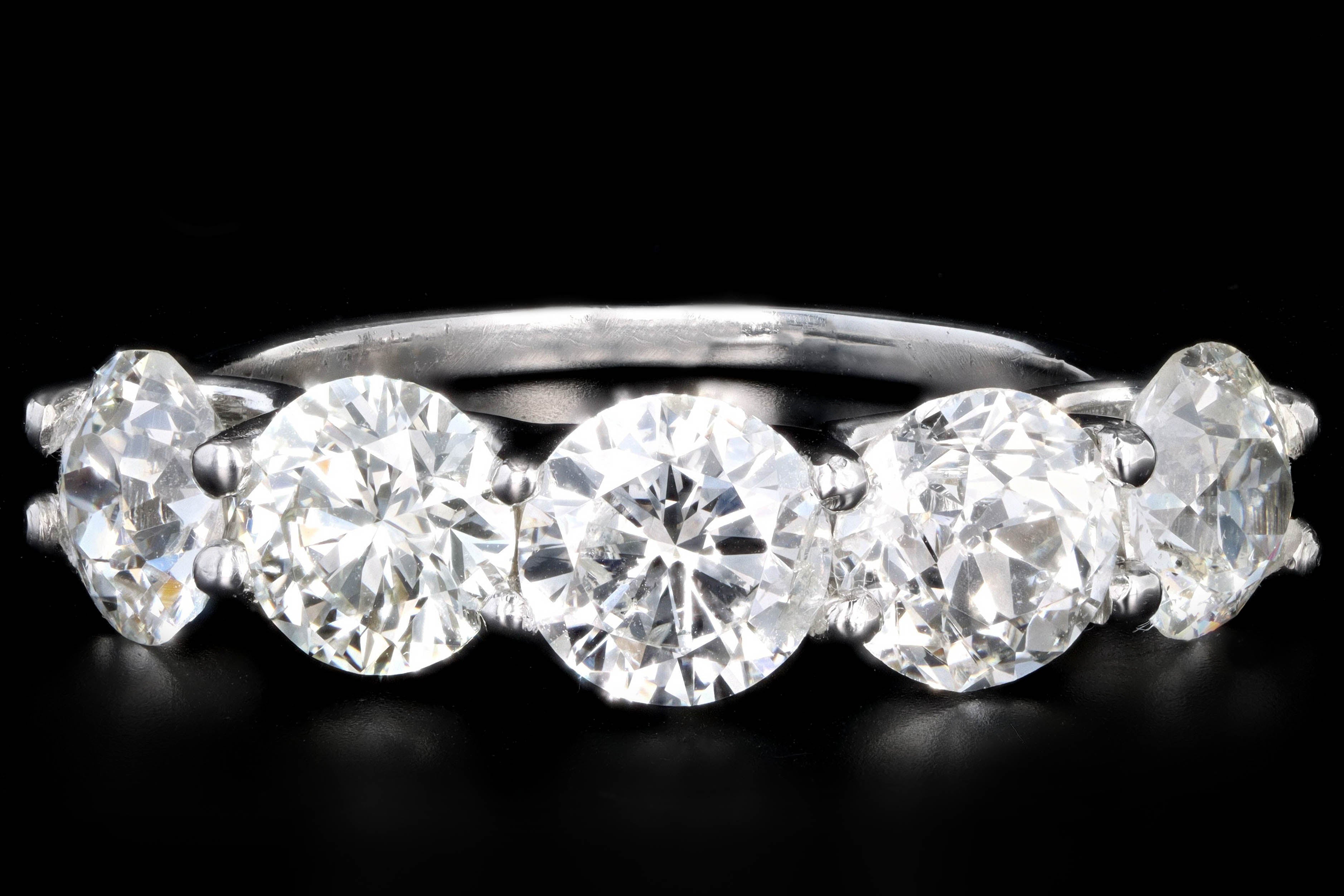 New Platinum 3.80 Carat Round Brilliant Cut Diamond 5 Stone Ring - Queen May