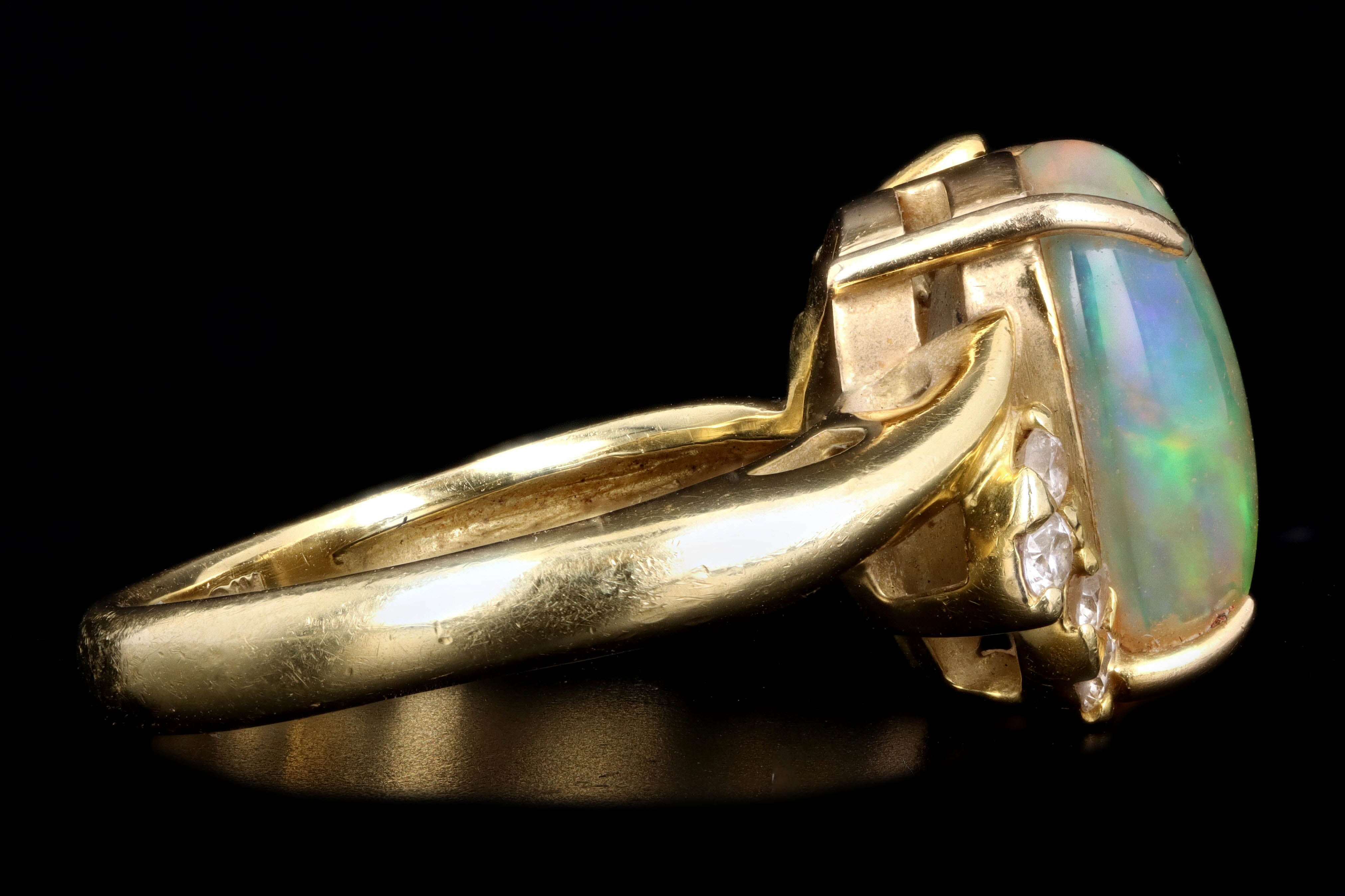 Modern 18K Yellow Gold 2.80 Carat Jelly Opal & Diamond Ring - Queen May