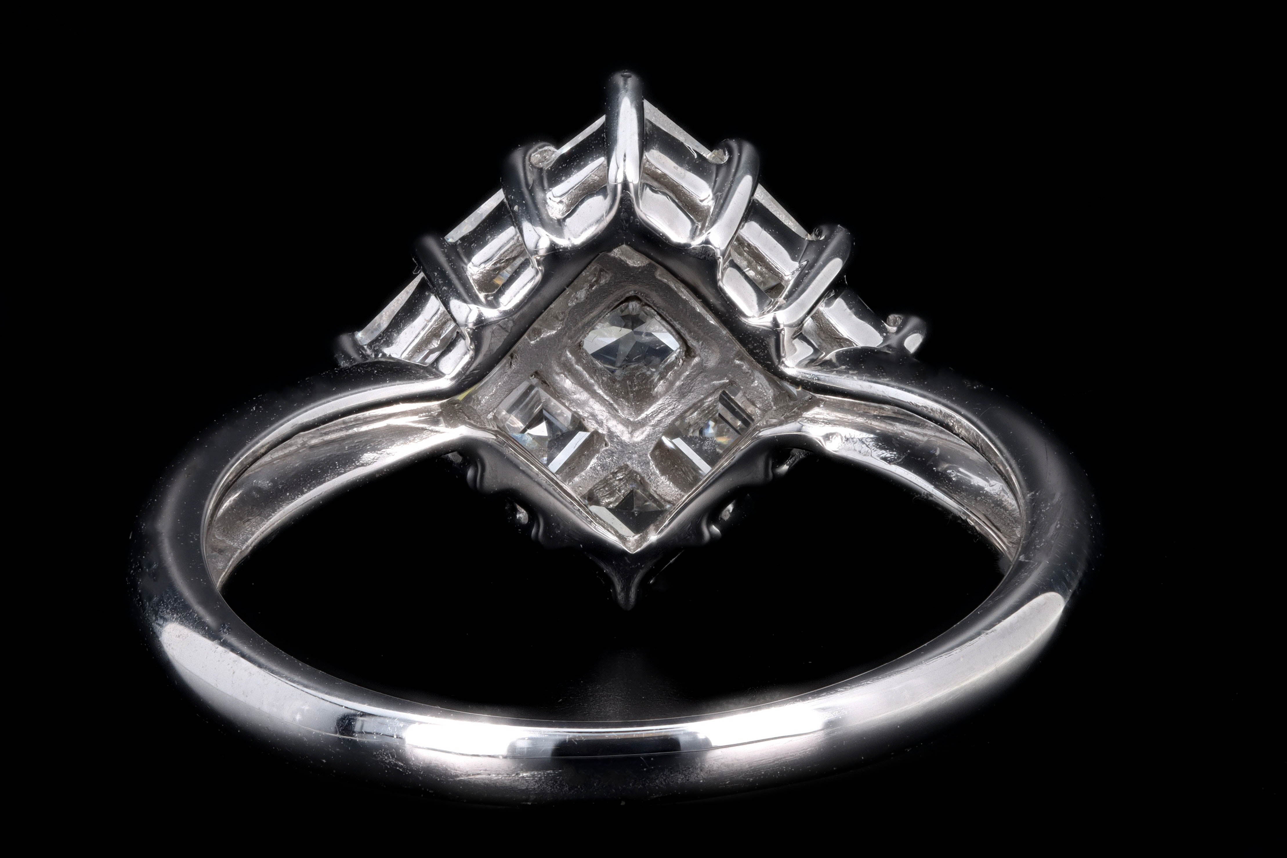 Modern Platinum .31 Carat Round Brilliant & Asscher Cut Diamond Ring - Queen May