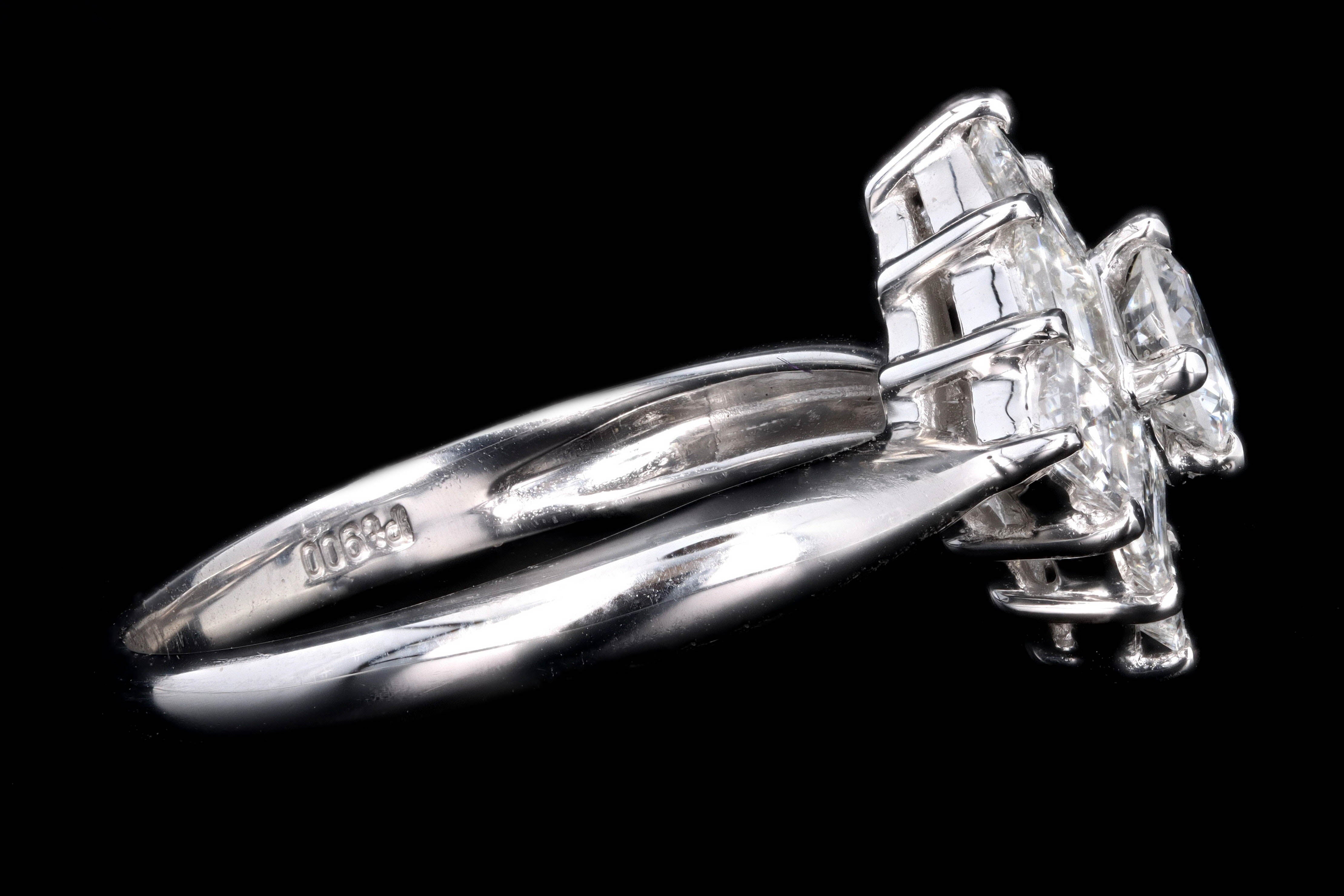 Modern Platinum .31 Carat Round Brilliant & Asscher Cut Diamond Ring - Queen May