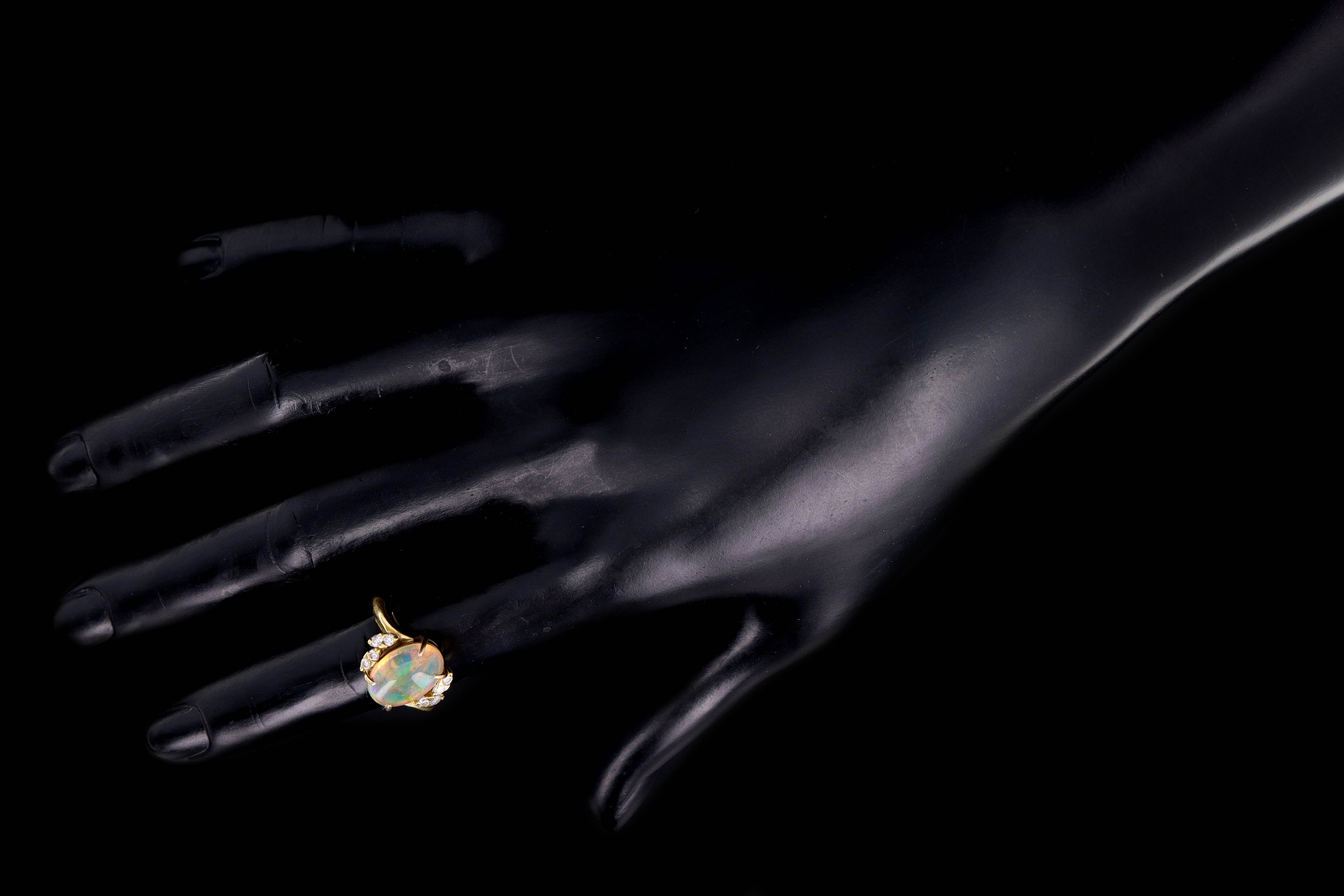 Modern 18K Yellow Gold 2.80 Carat Jelly Opal & Diamond Ring - Queen May