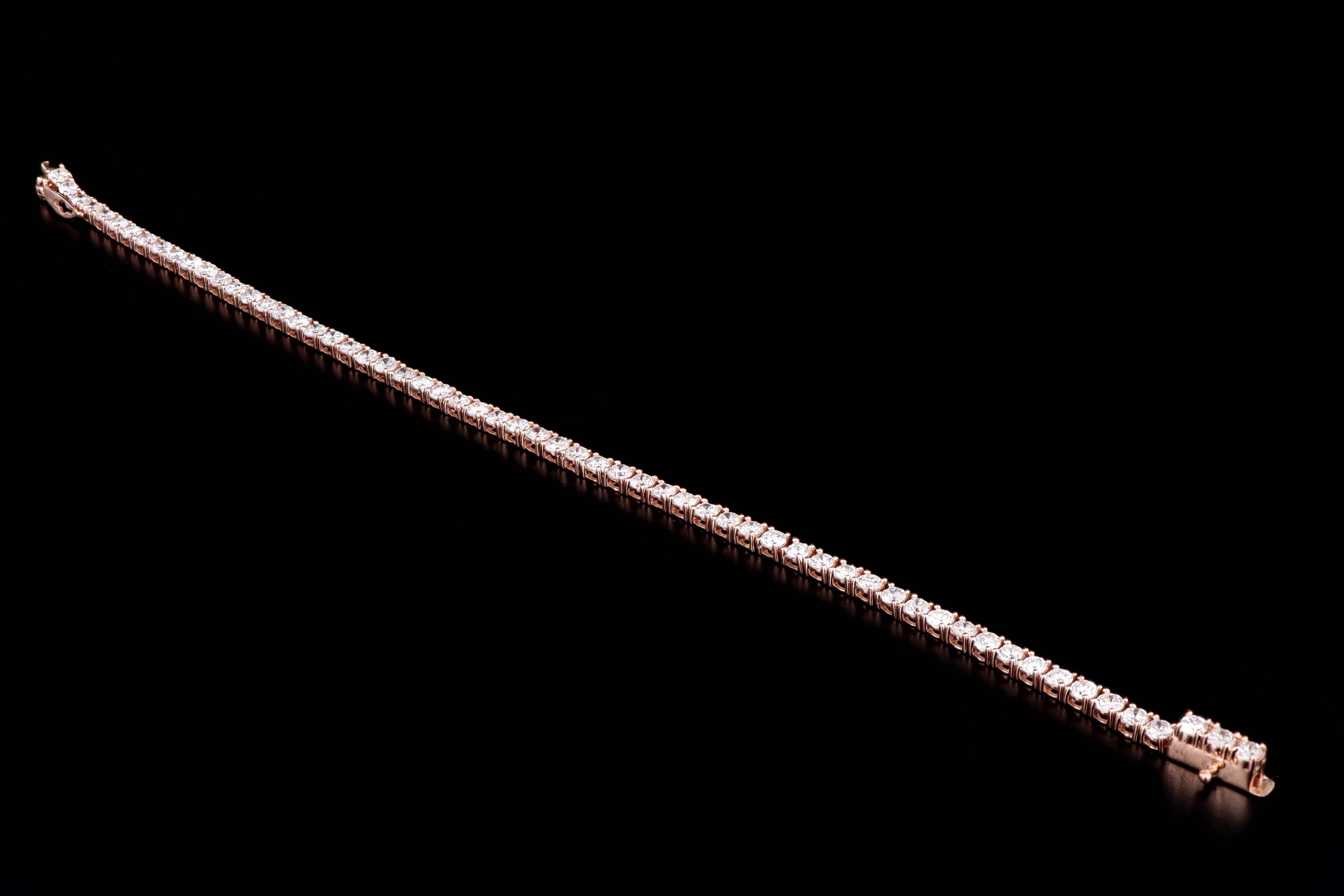 New 14K Rose Gold 4.57 Carat Round Brilliant Cut Diamond Tennis Bracelet - Queen May