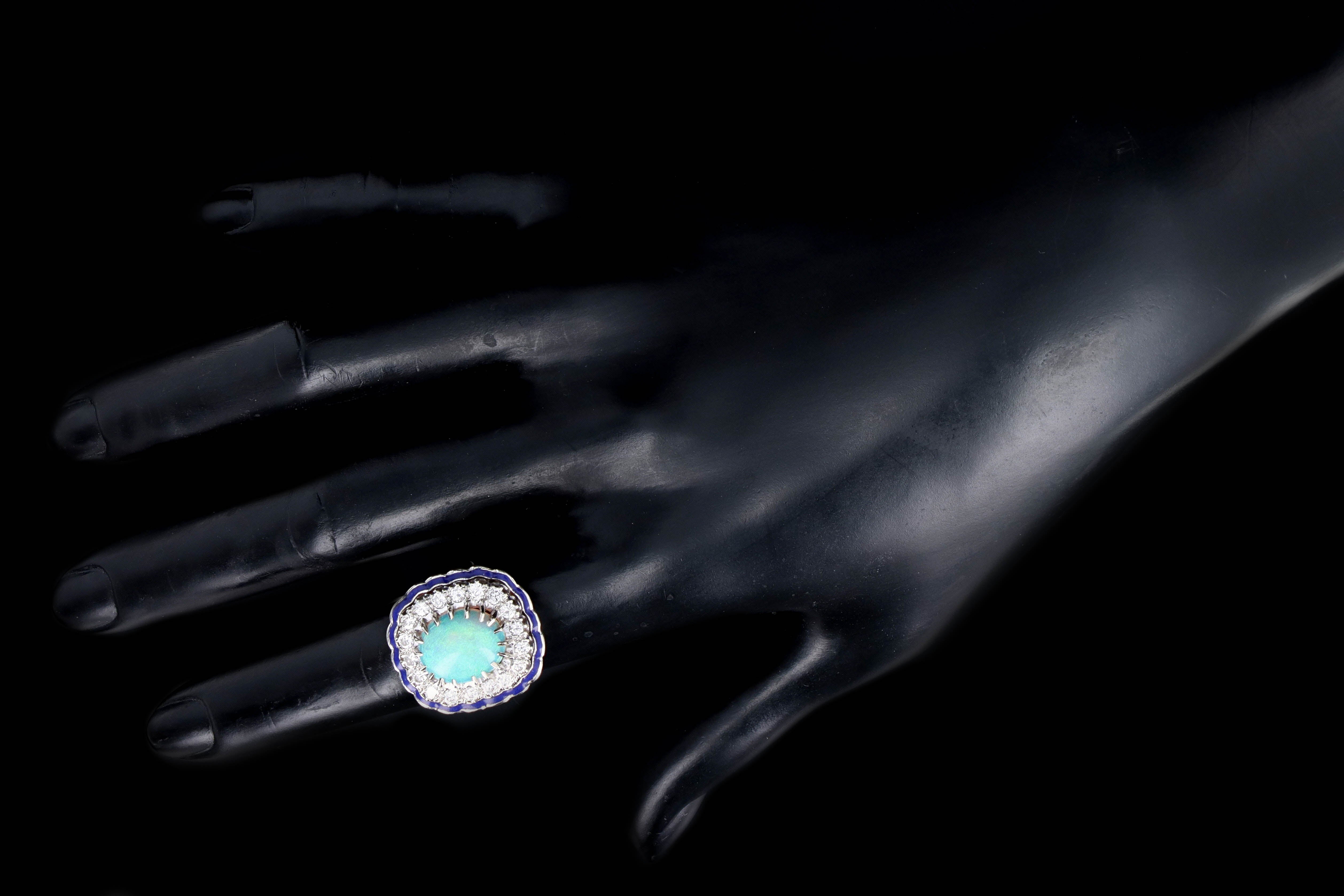Retro 14K White Gold 3 Carat Opal & Diamond Ring - Queen May