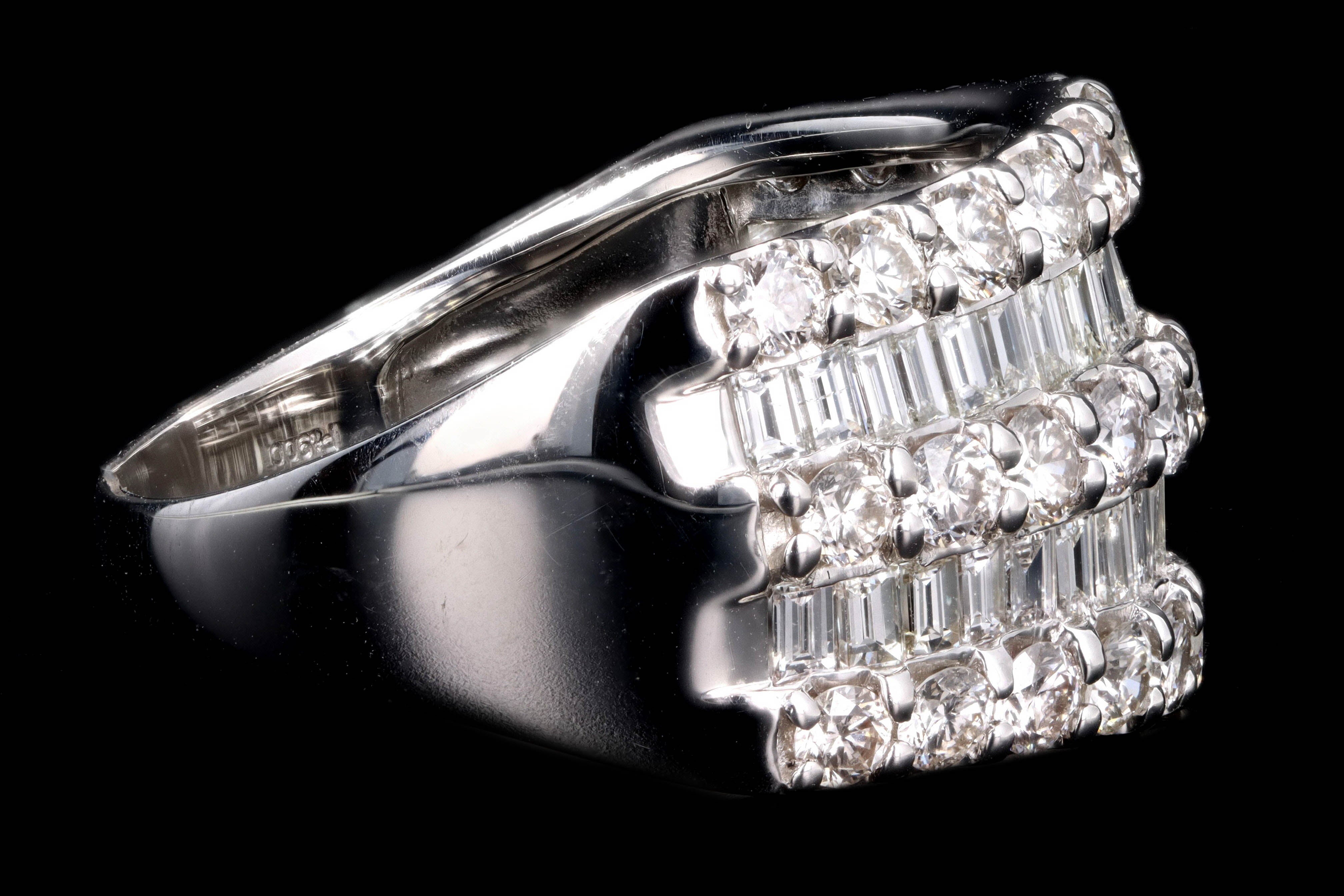 Modern Platinum 3 Carat Round Brilliant & Baguette Cut Diamond Ring - Queen May