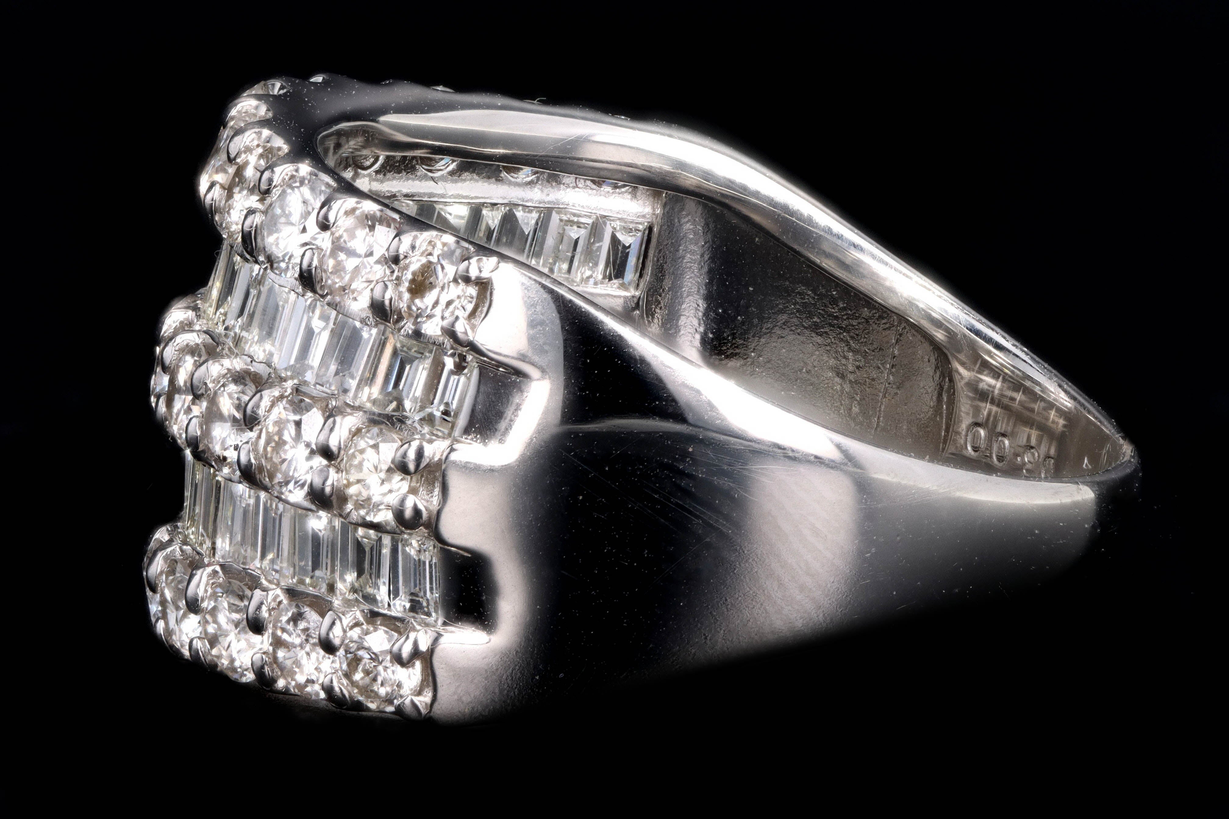 Modern Platinum 3 Carat Round Brilliant & Baguette Cut Diamond Ring - Queen May