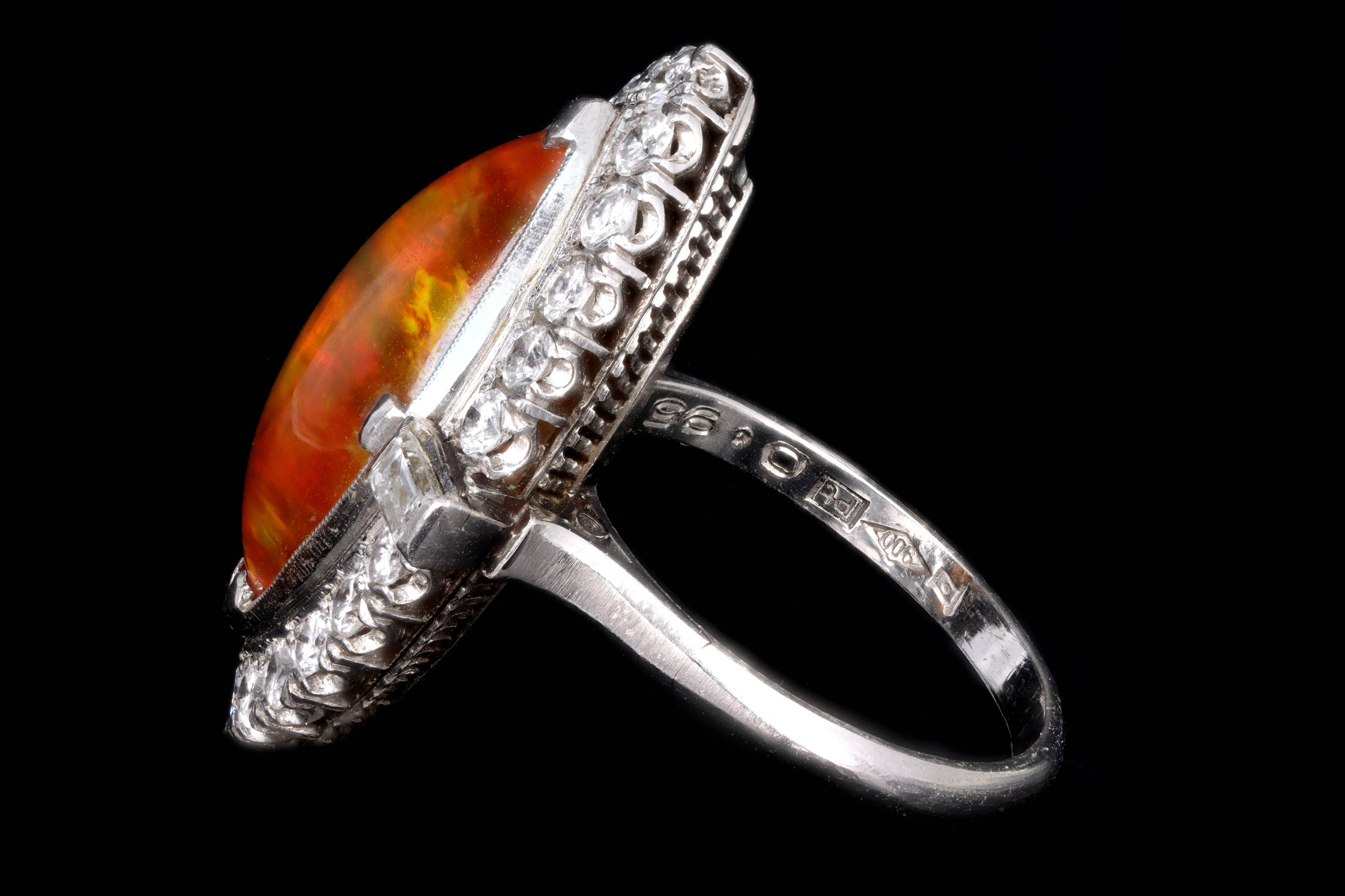 Retro Platinum 2.74 Carat Mexican Opal & Diamond Ring - Queen May
