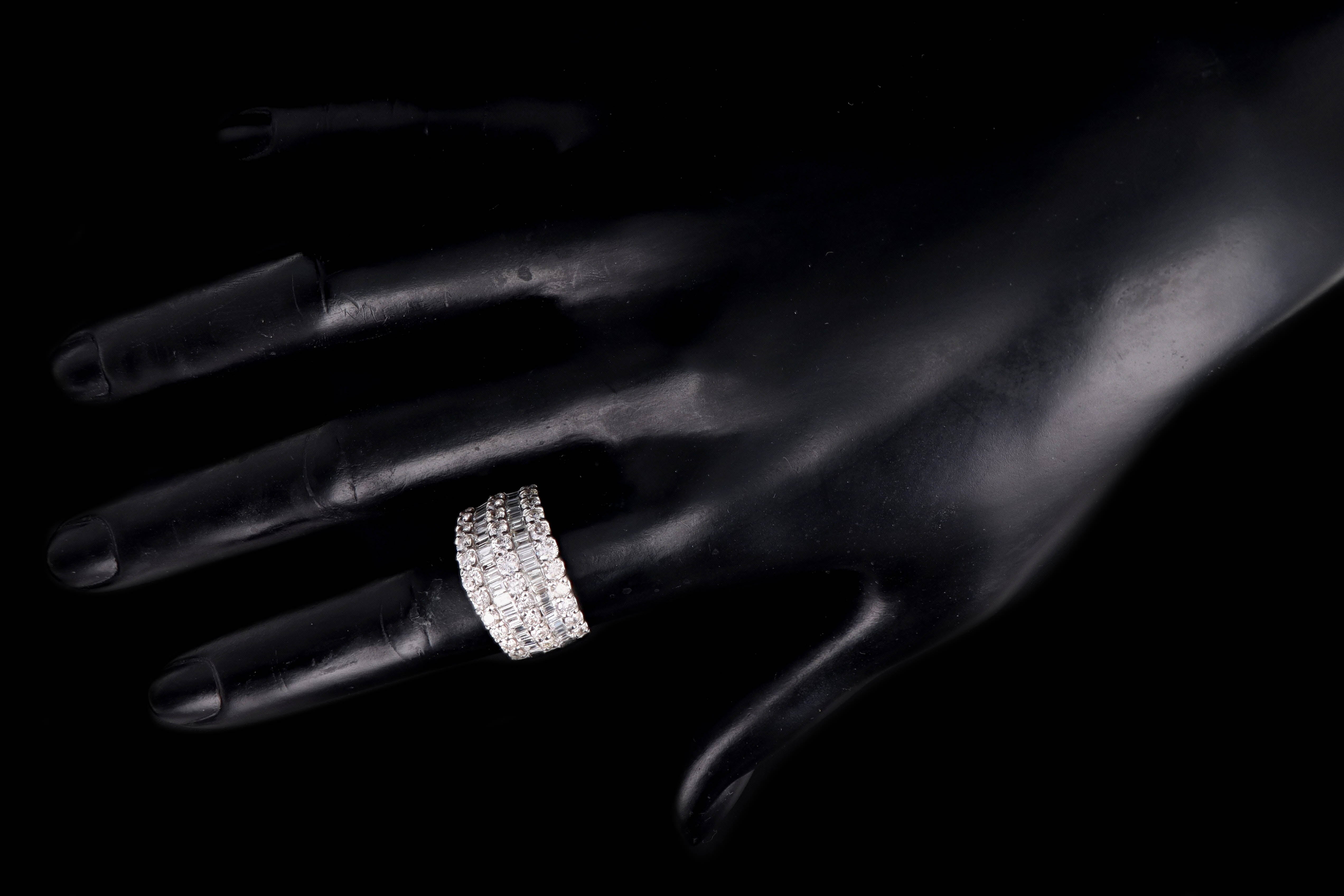Modern Platinum 3 Carat Round Brilliant & Baguette Cut Diamond Ring - Queen May