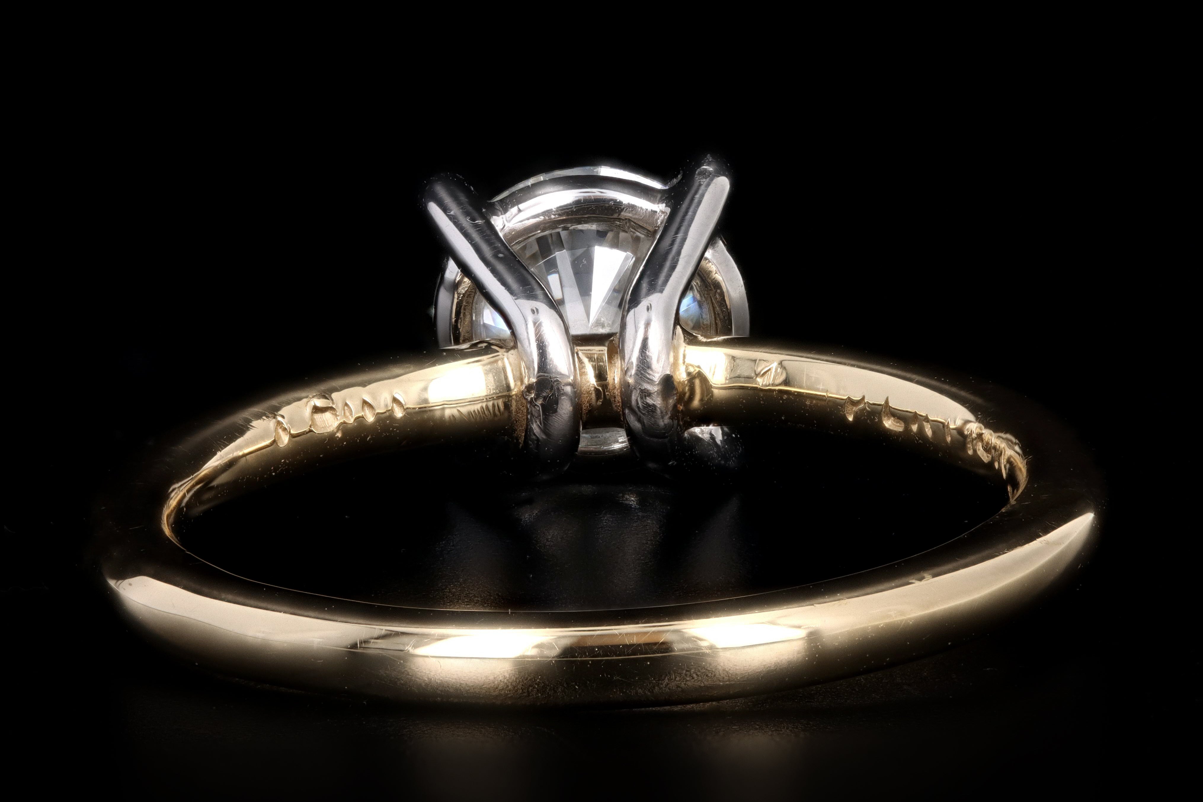 New Handmade 18K Yellow Gold & Platinum 1.06 Carat Round Brilliant Cut Diamond Engagement Ring GIA Certified - Queen May