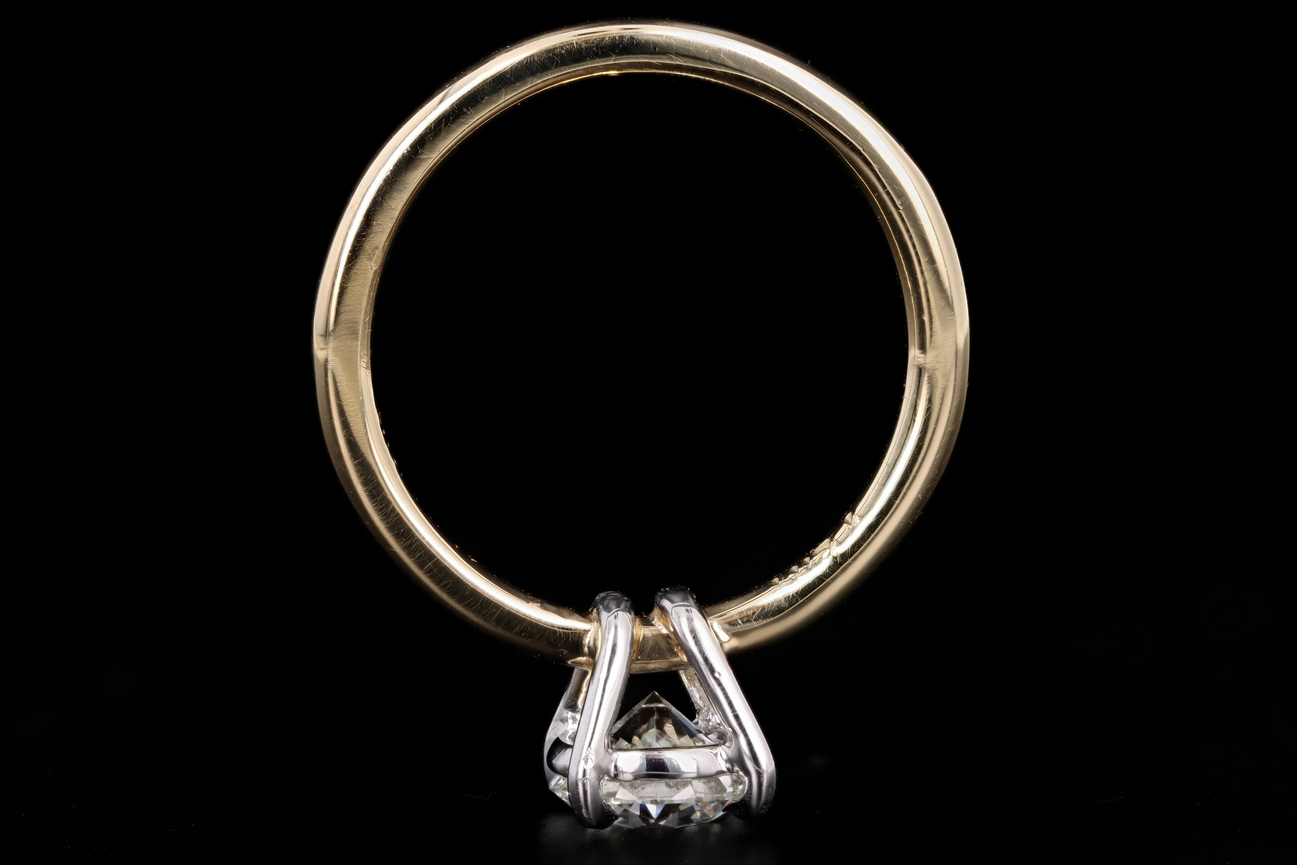 New Handmade 18K Yellow Gold & Platinum 1.06 Carat Round Brilliant Cut Diamond Engagement Ring GIA Certified - Queen May