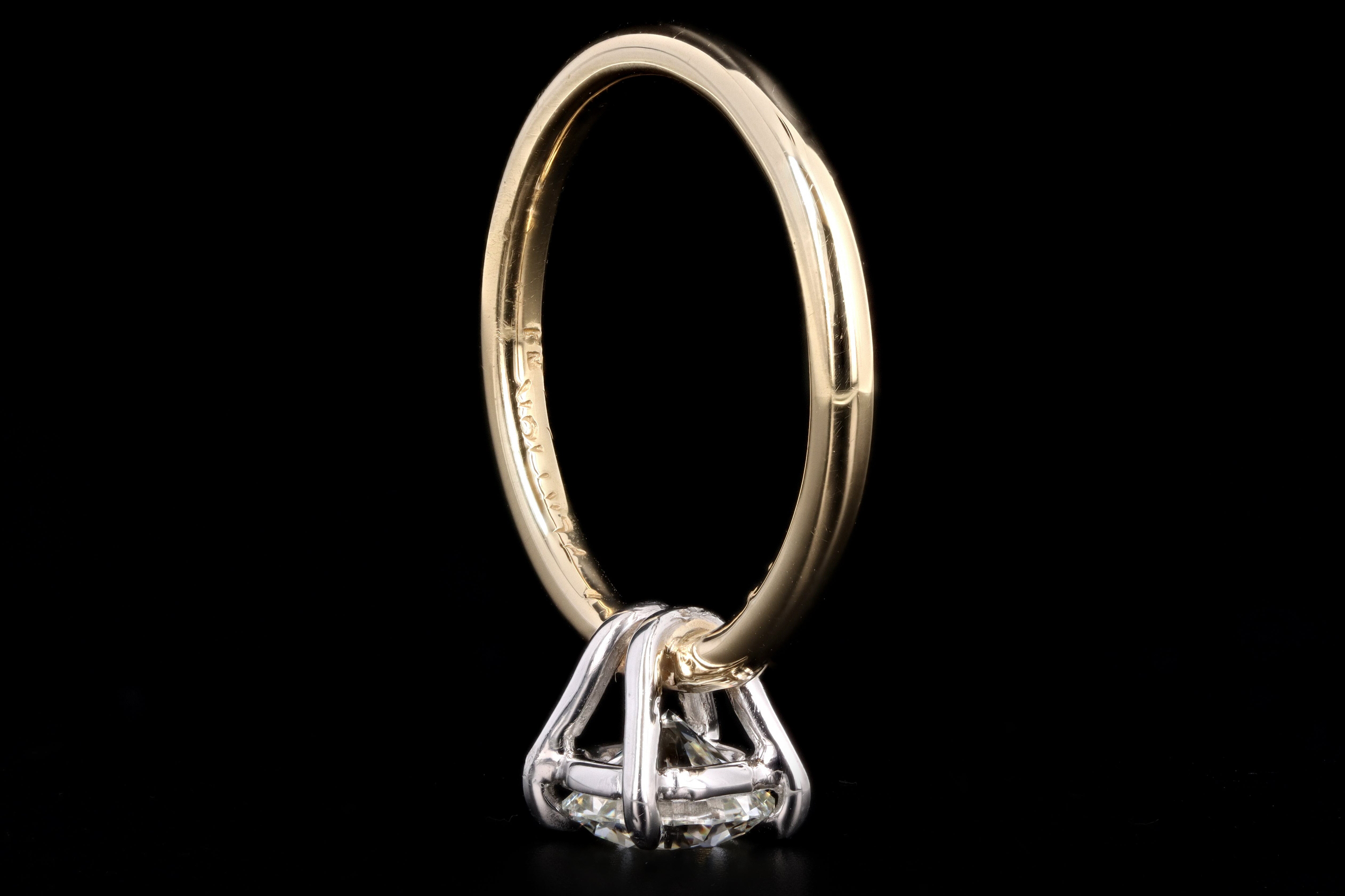 New Handmade 18K Yellow Gold & Platinum 1.06 Carat Round Brilliant Cut Diamond Engagement Ring GIA Certified - Queen May